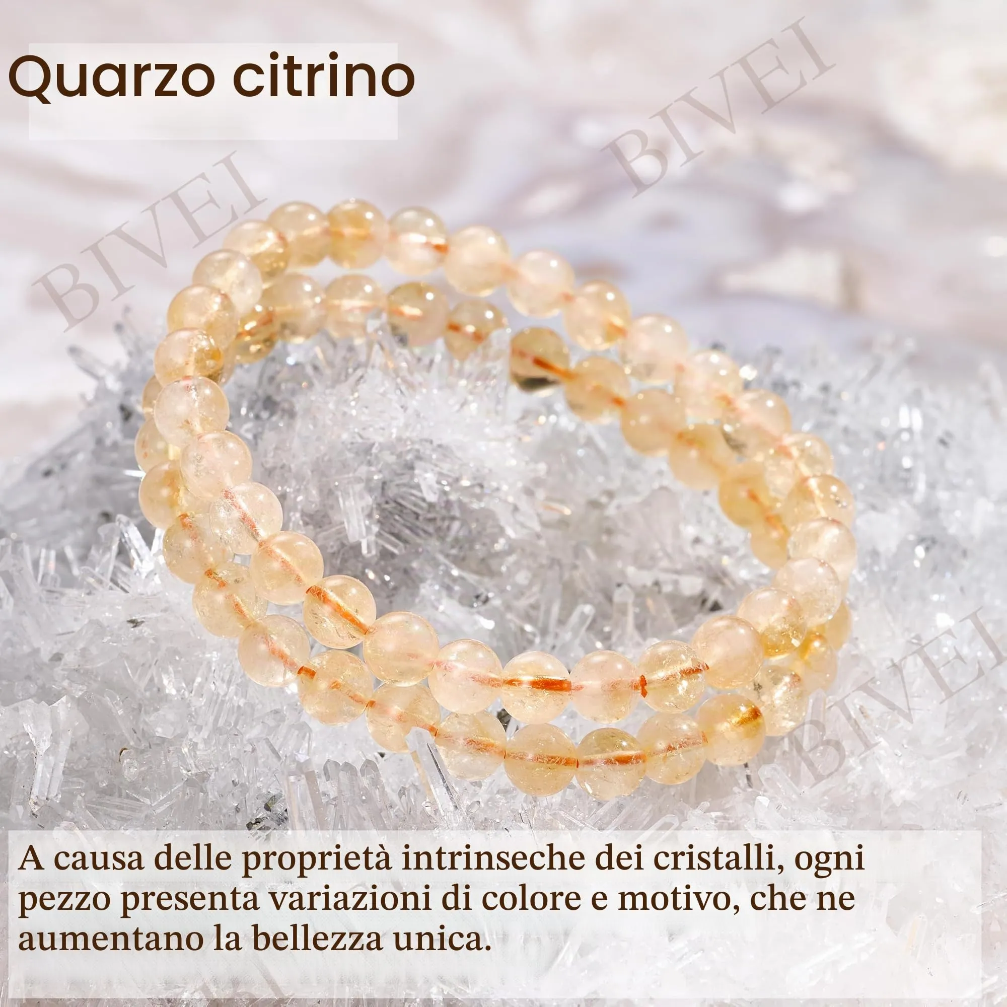 Bivei Braccialetto in Citrino naturale, Perle 6mm, Elastico, 21cm - immagine 4