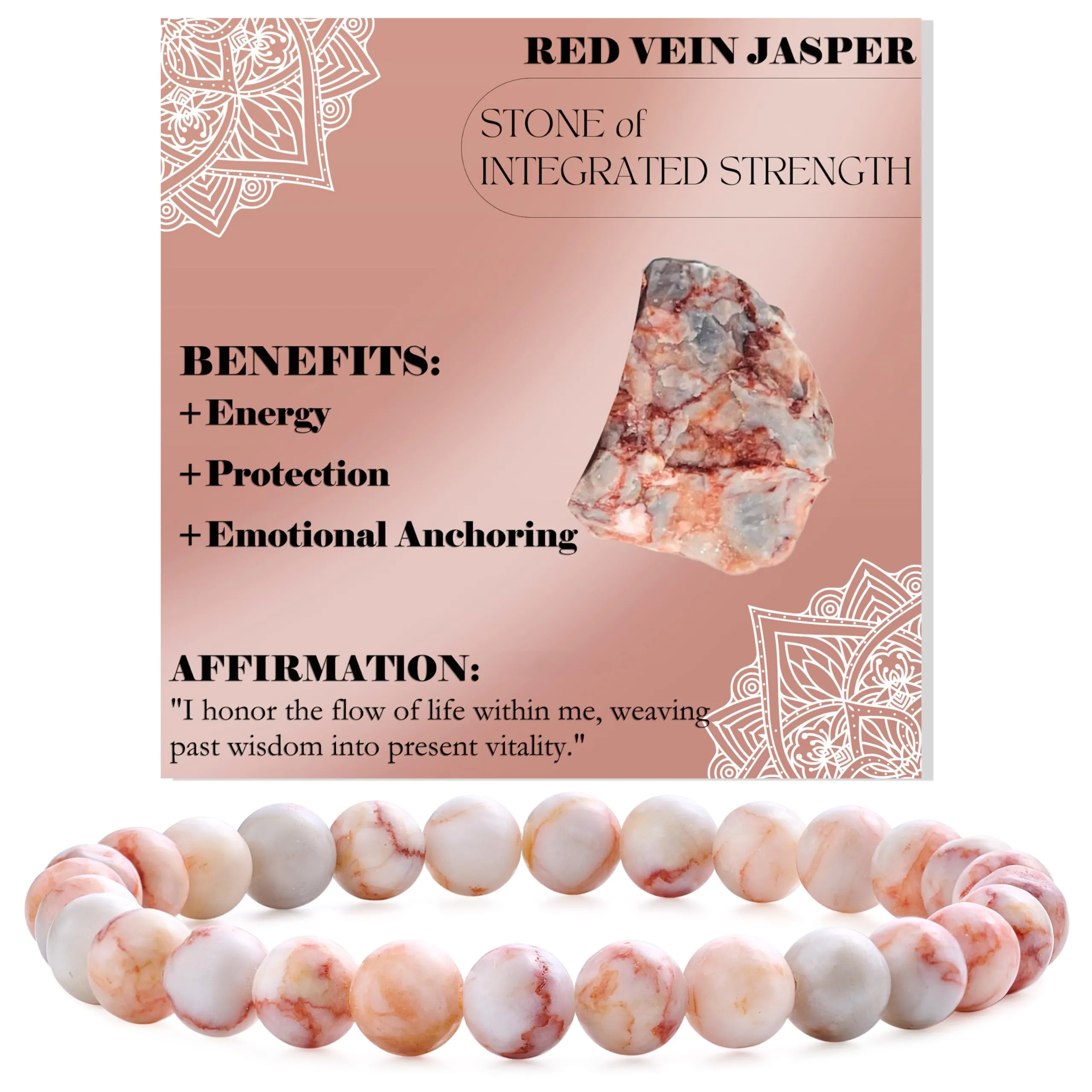 Bivei Jaspe a Veine Rossa Braccialetto in Cristallo Naturale 6mm Elastico per Donna - immagine 1