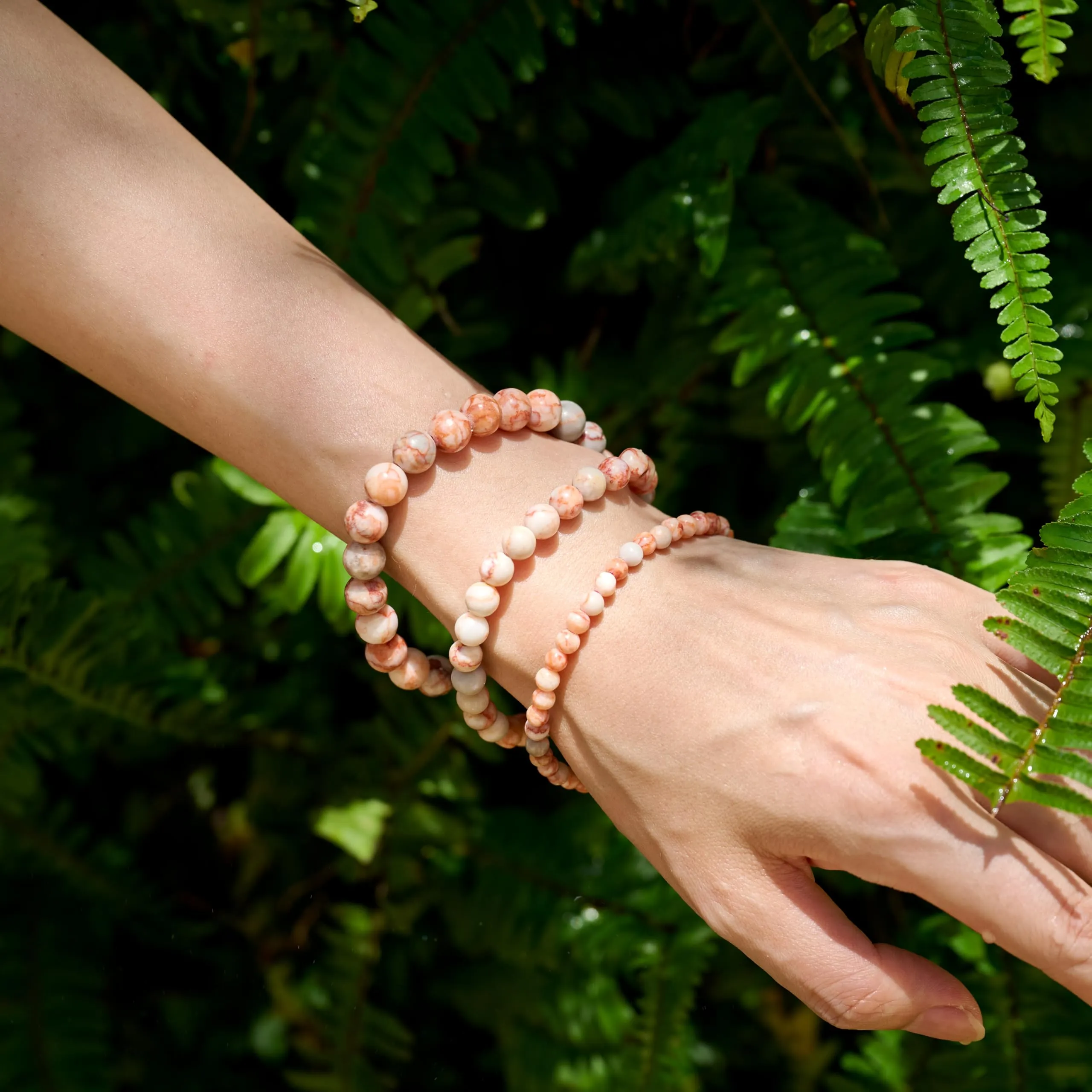 Bivei Jaspe a Veine Rossa Braccialetto in Cristallo Naturale 6mm Elastico per Donna - immagine 2