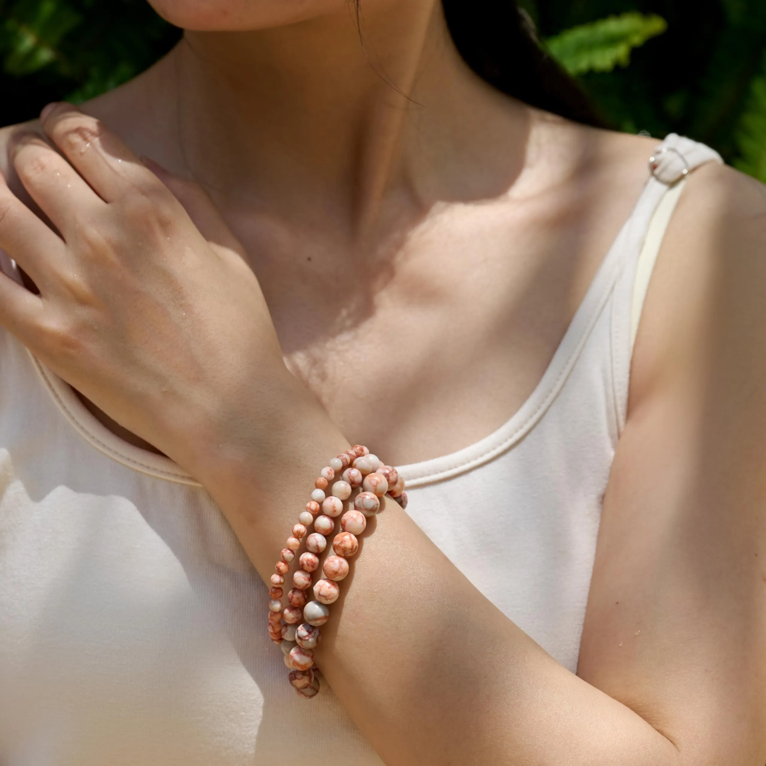 Bivei Jaspe a Veine Rossa Braccialetto in Cristallo Naturale 6mm Elastico per Donna - immagine 3