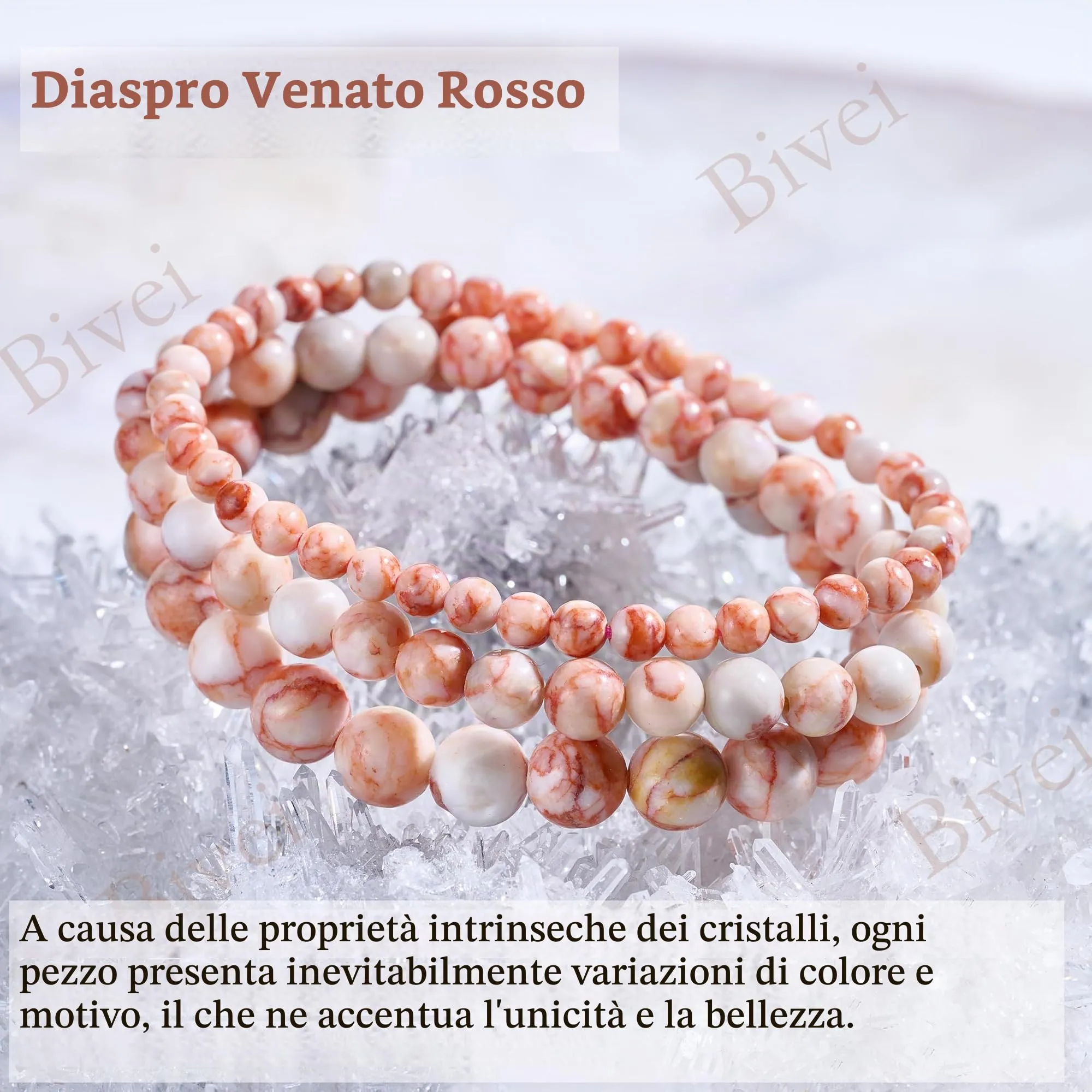 Bivei Jaspe a Veine Rossa Braccialetto in Cristallo Naturale 6mm Elastico per Donna - immagine 5