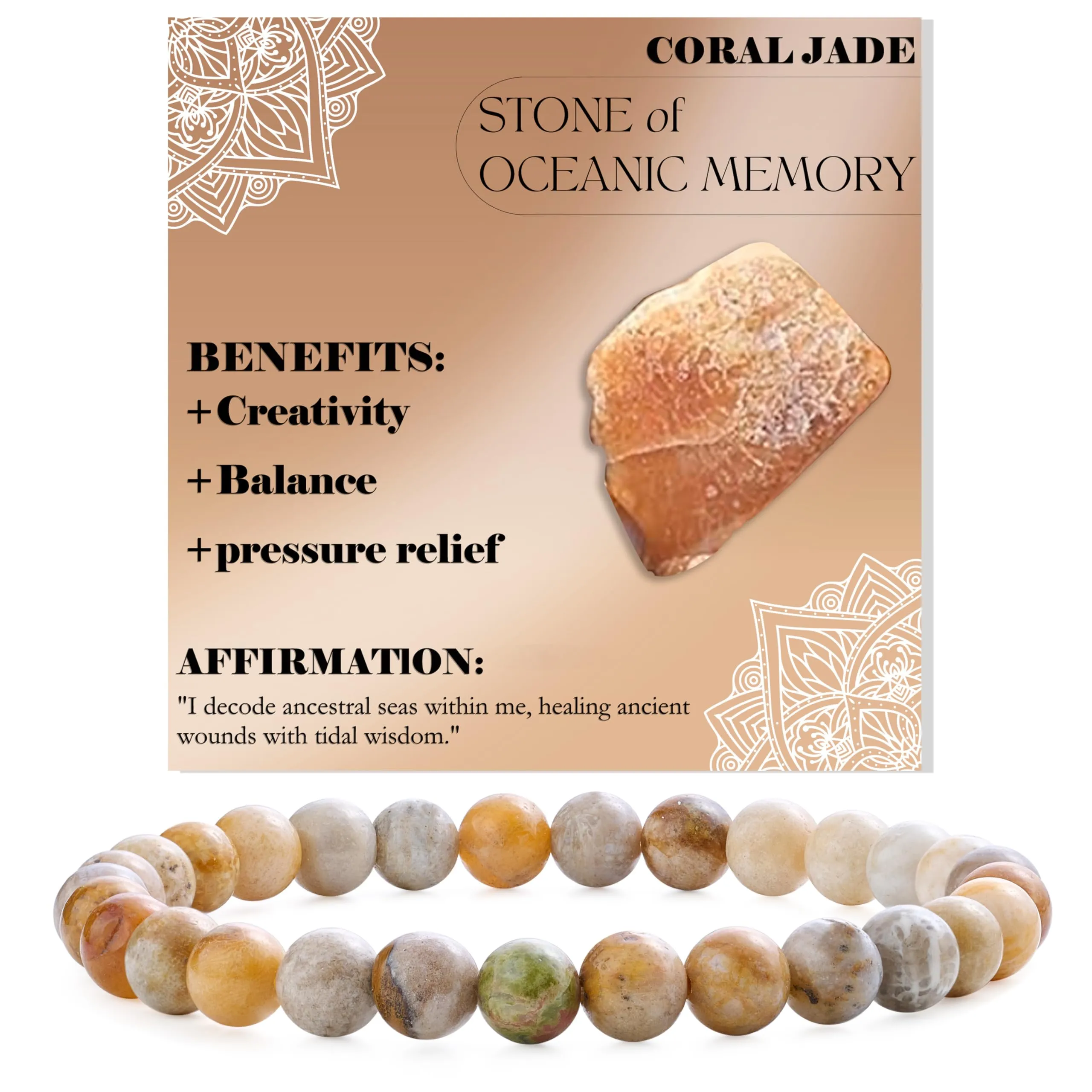Bivei Bracciale in Giada Corallo per Donna, Perline in Cristallo Naturale 6mm, Elastico, 18.5cm - immagine 1