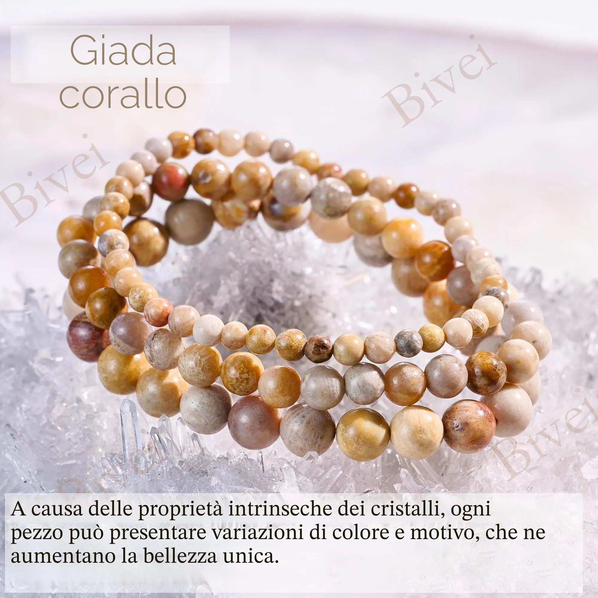 Bivei Bracciale in Giada Corallo per Donna, Perline in Cristallo Naturale 6mm, Elastico, 18.5cm - immagine 5