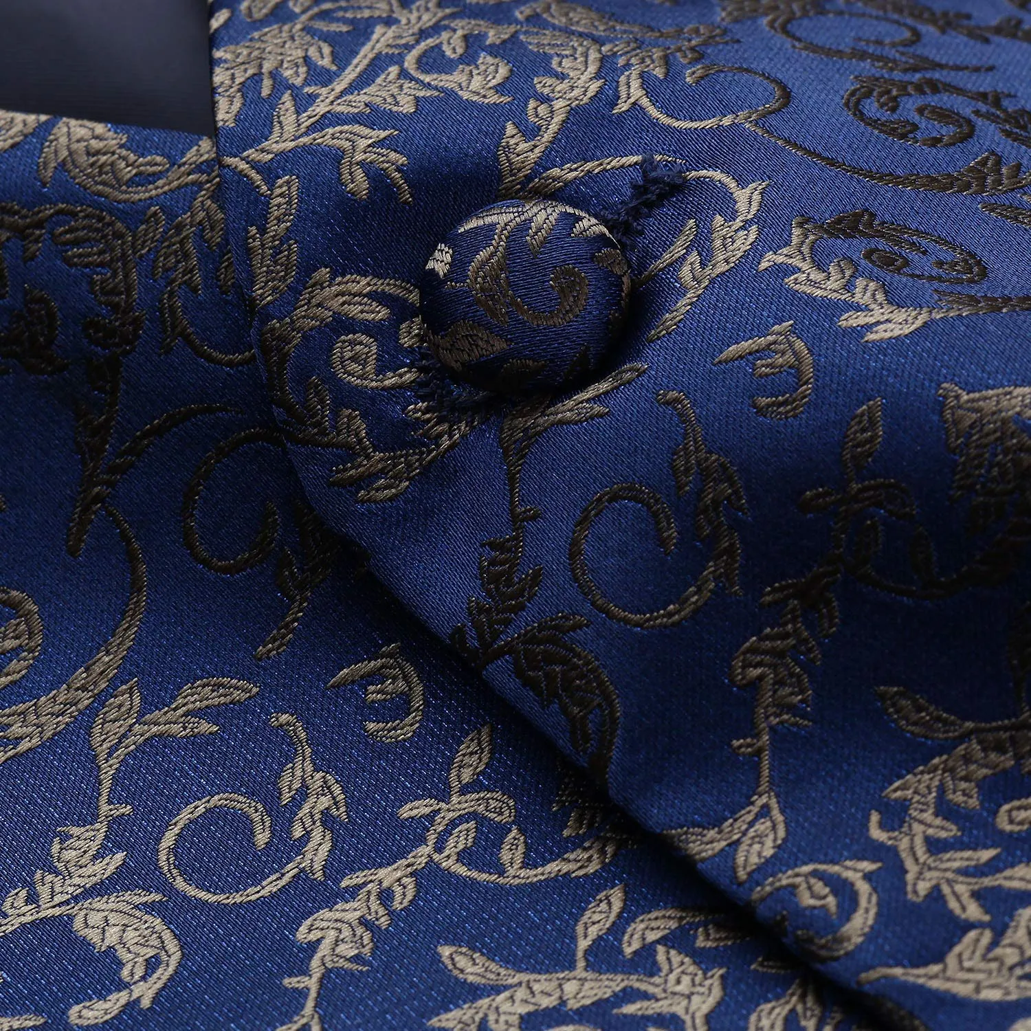 HISDERN Set Gilet, Cravatta e Fazzoletto Paisley Jacquard Blu Navy - immagine 4
