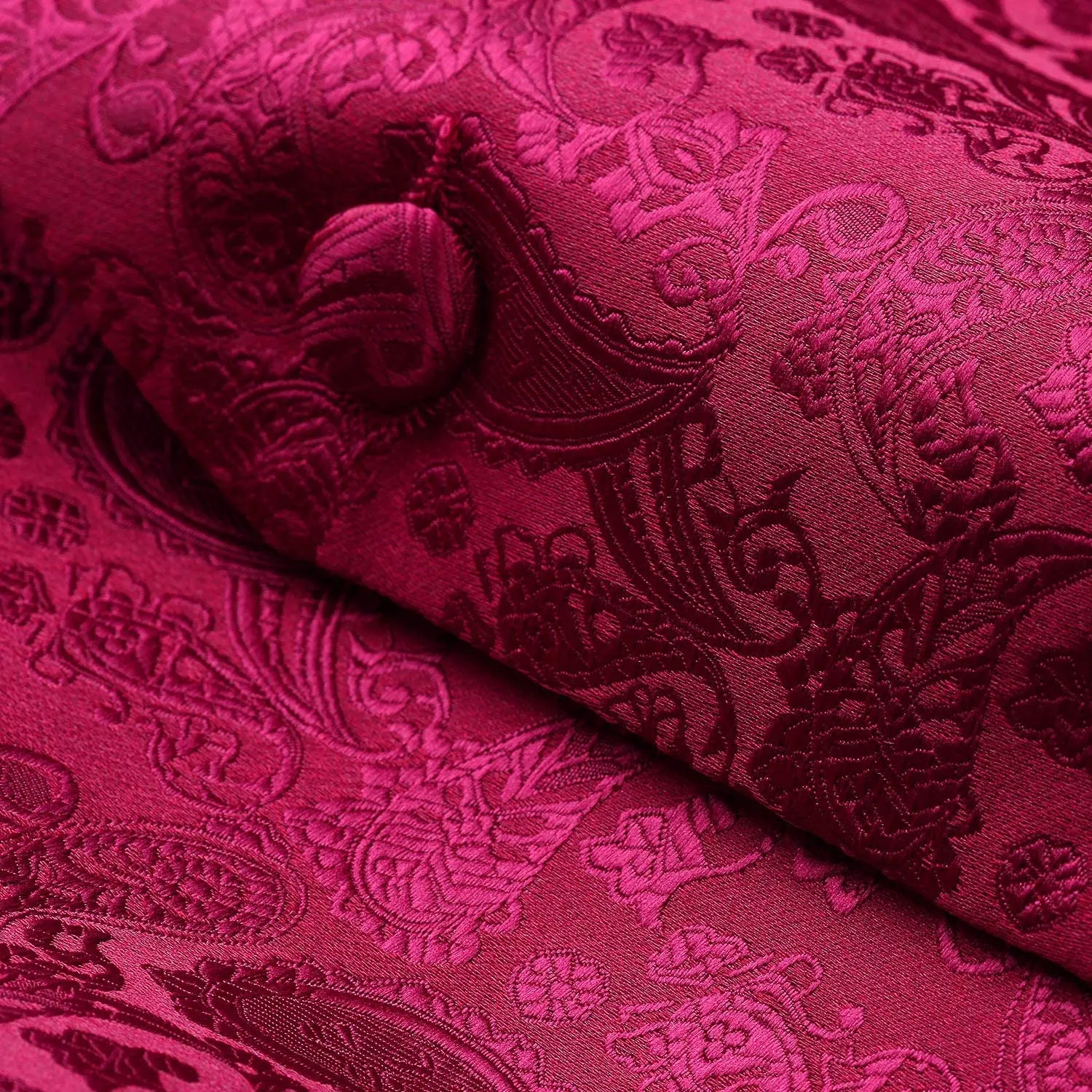 HISDERN Set Gilet da Uomo in Jacquard Paisley con Cravatta e Fazzoletto, Borgogna - immagine 8