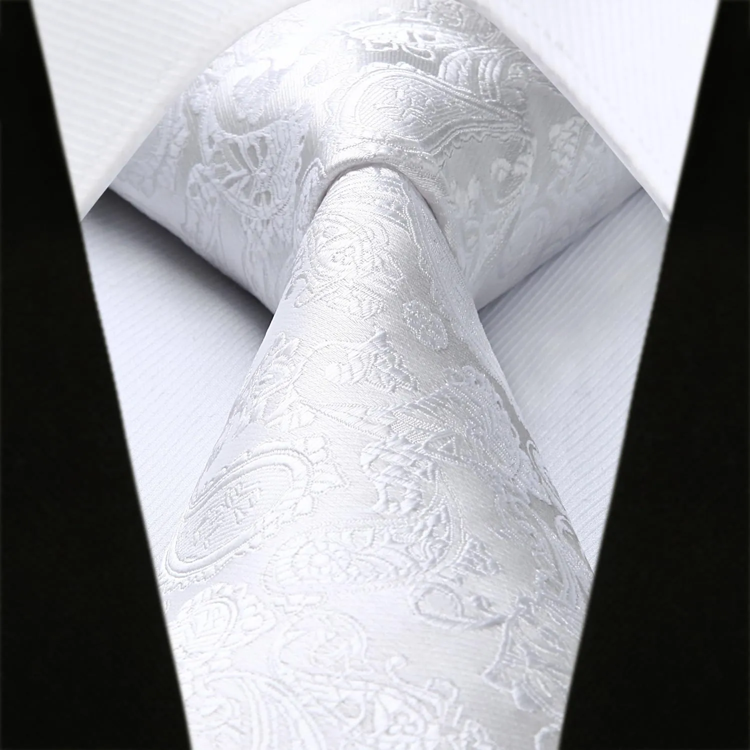HISDERN Gilet da uomo Paisley Jacquard con Cravatta e Fazzoletto, Bianco - immagine 6