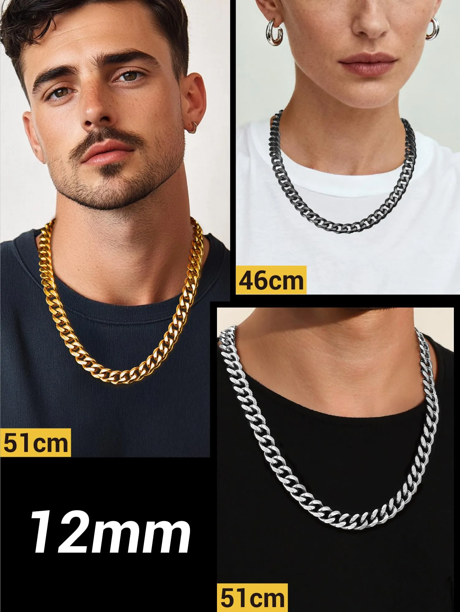 PROSTEEL Collana a Catena Cubana in Acciaio Inossidabile, 12 mm, 65 cm, Argento - immagine 5