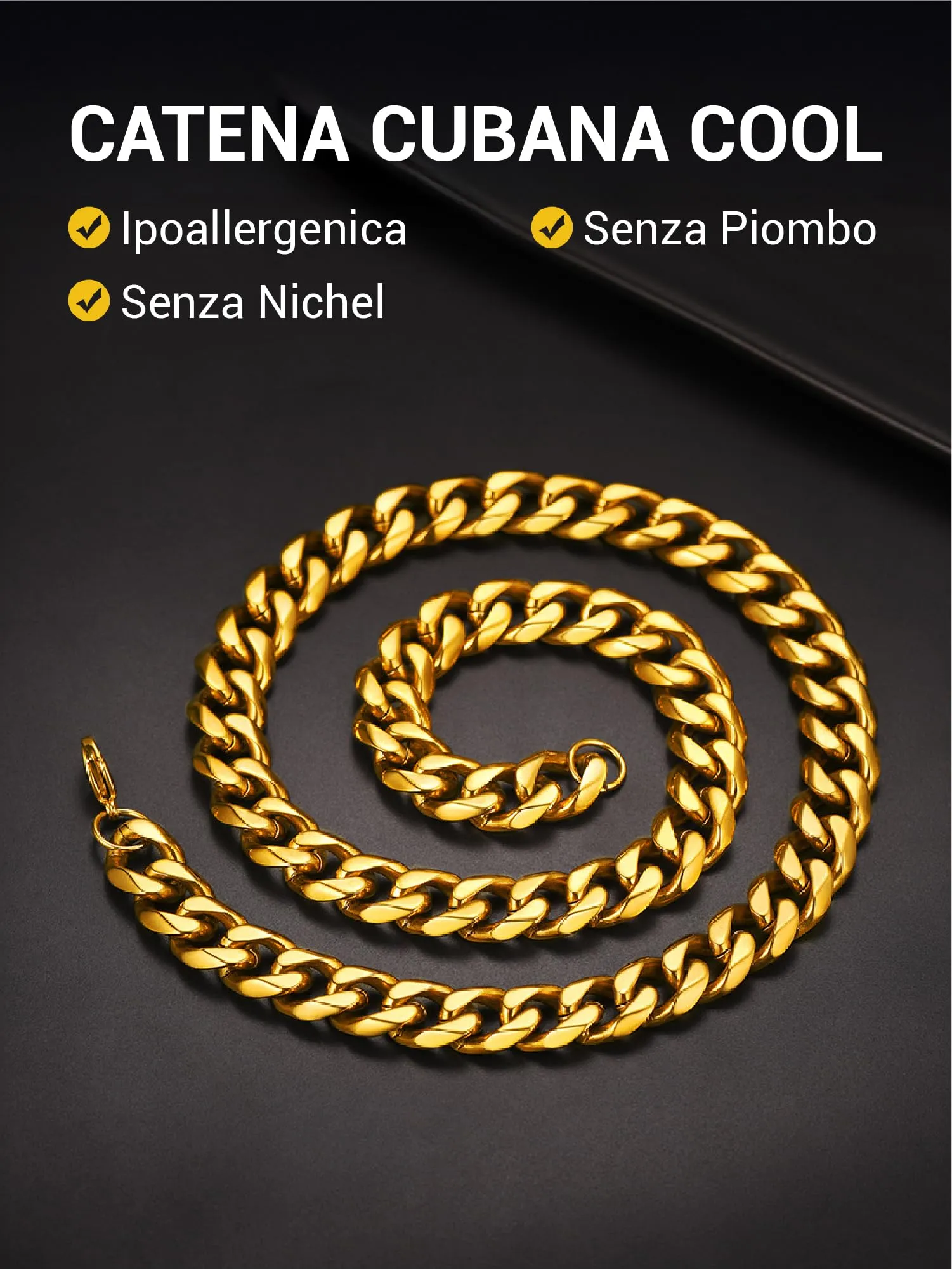 PROSTEEL Collana Uomo a Catena Cubana, 14mm, 55 cm, Acciaio Placcato Oro - immagine 5