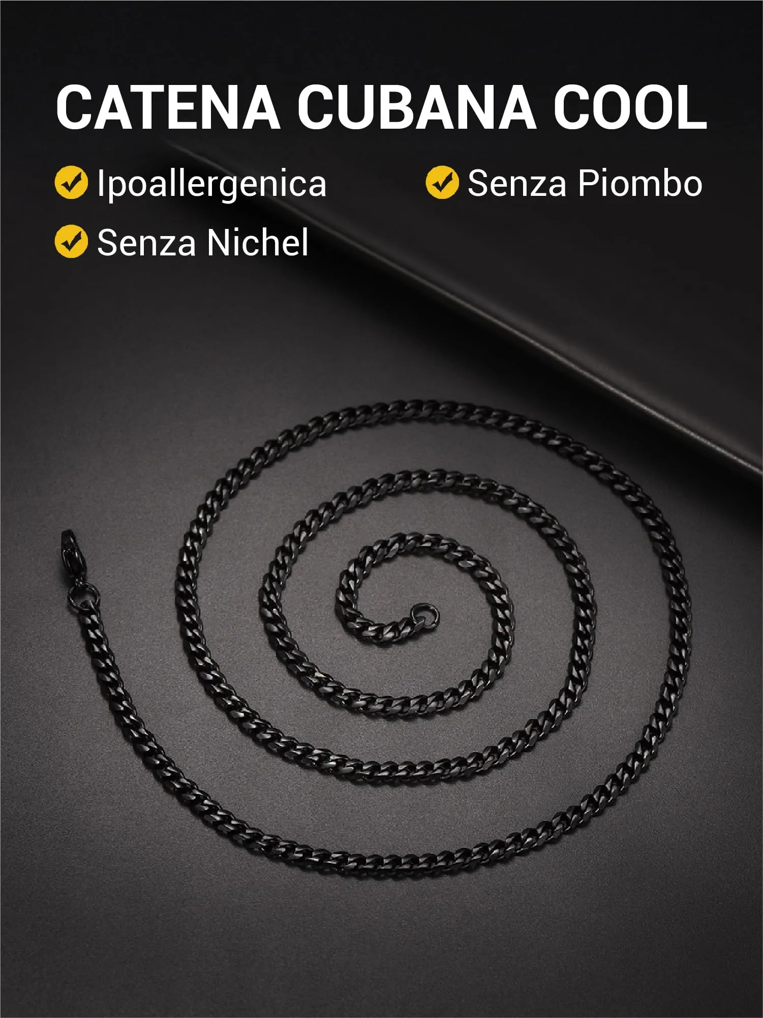 PROSTEEL Collana Uomo a Catena Cubana, Acciaio Inossidabile, 3 mm, 65 cm, Nero - immagine 7