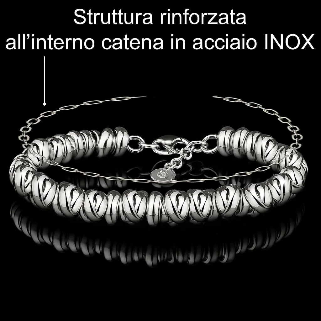 Saga Gioielli Bracciale Donna Intrecciato Nodini Acciaio Argento - immagine 2