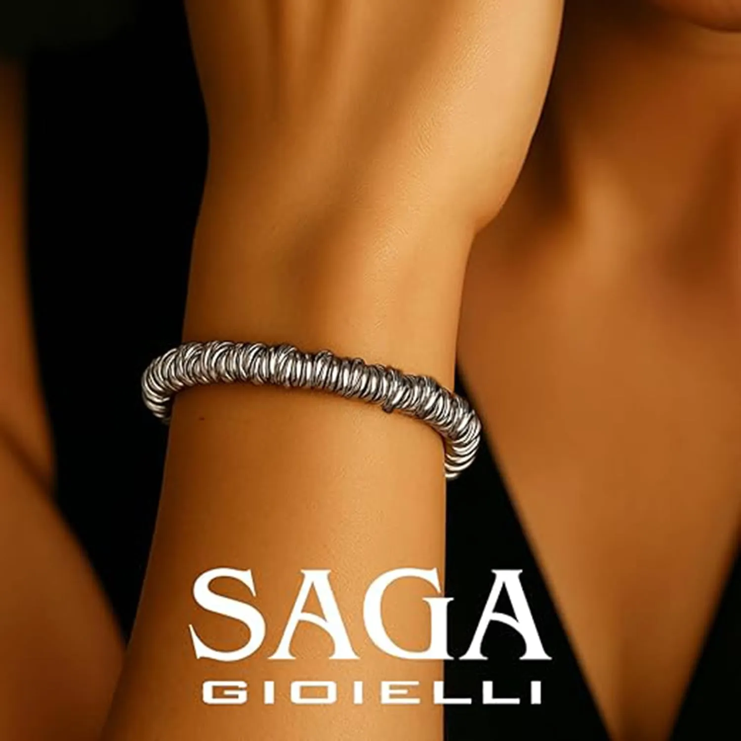 Saga Gioielli Bracciale Donna Intrecciato Nodini Acciaio Argento - immagine 4