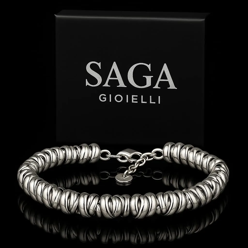 Saga Gioielli Bracciale Donna Intrecciato Nodini Acciaio Argento - immagine 7