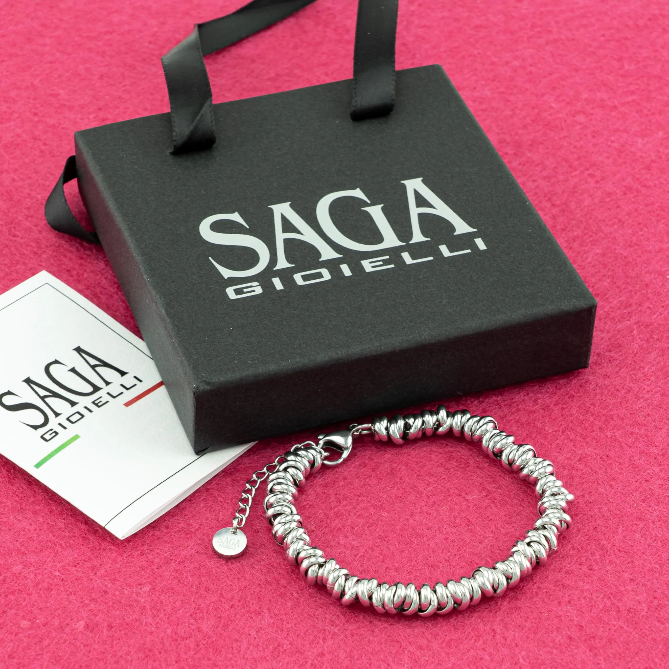 Saga Gioielli Bracciale Donna Intrecciato Nodini Acciaio Argento - immagine 8