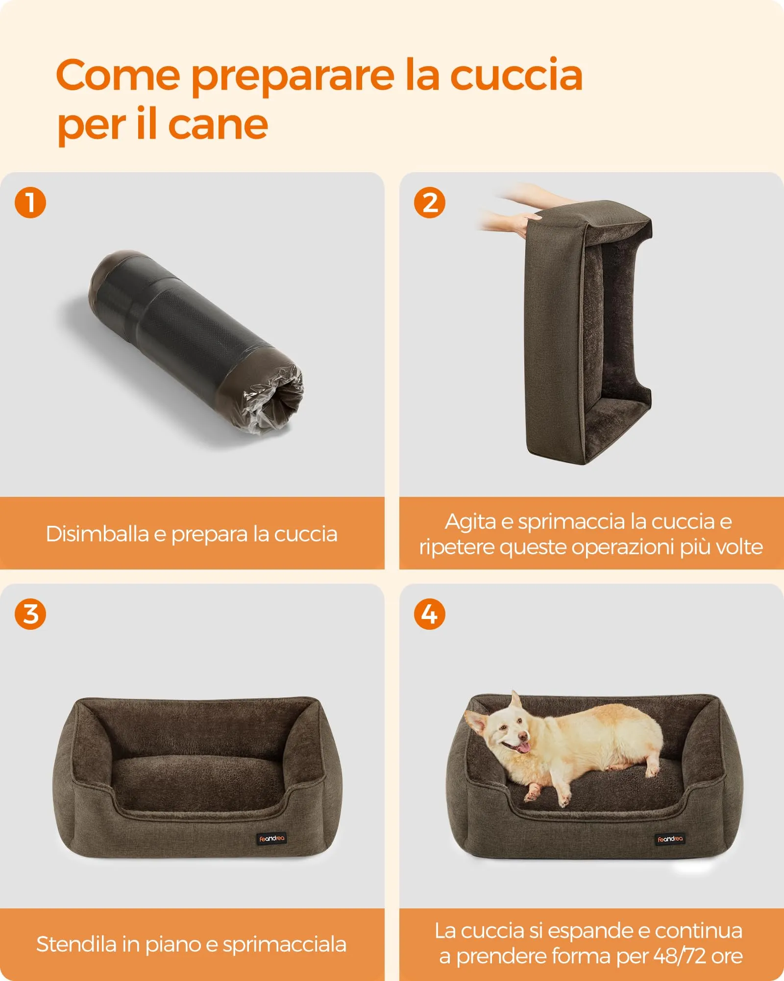 Feandrea Cuccia per Cani in Simil Lino, Bordi Rialzati, Fondo Antiscivolo, Copertura Sfoderabile, Taglia L, 90 x 75 x 25 cm, Marrone PGW11CC - immagine 8