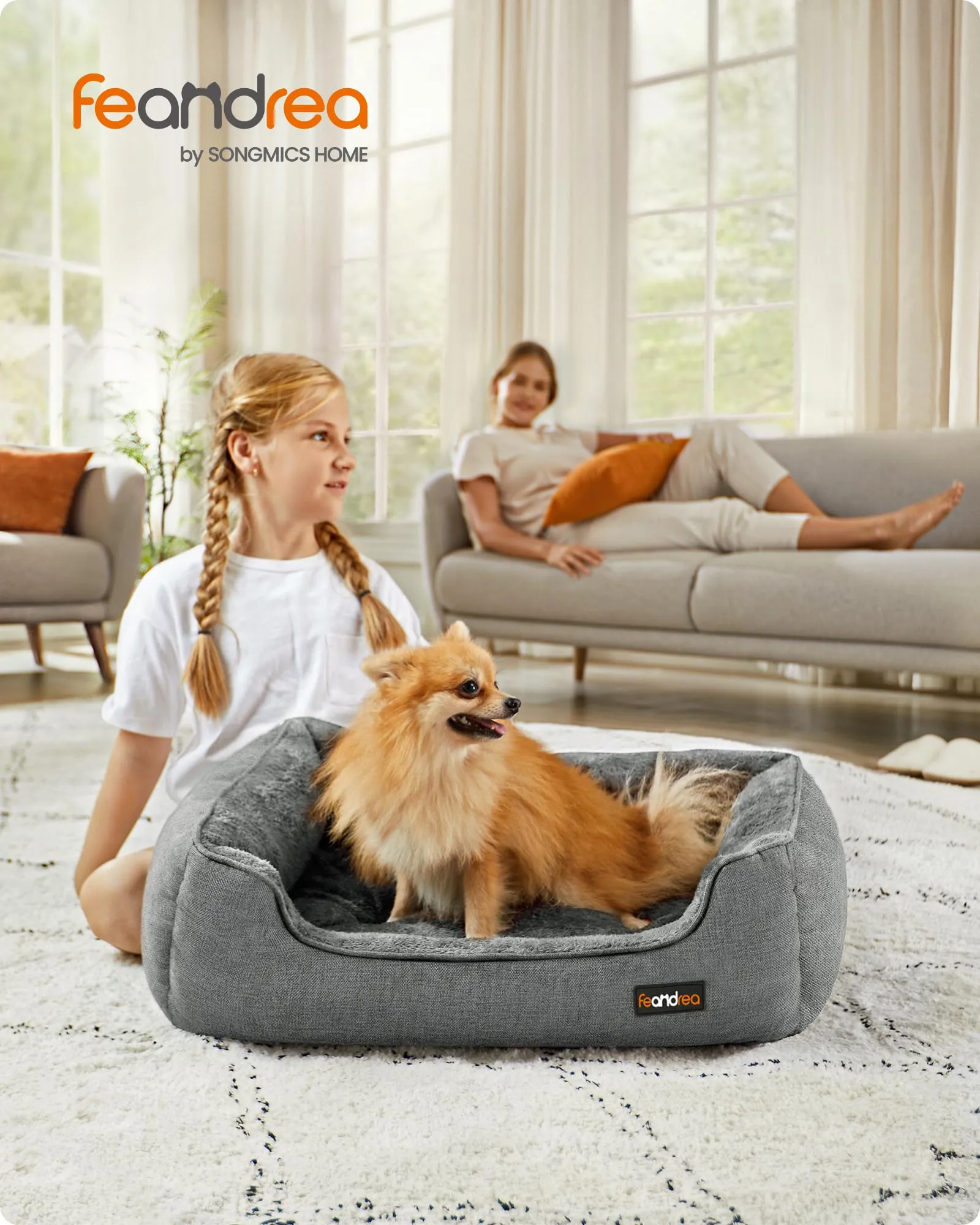 Feandrea Cuccia per Cani in Simil Lino, Taglia M, 70 x 55 x 21 cm, Grigio Chiaro PGW10GG - immagine 2