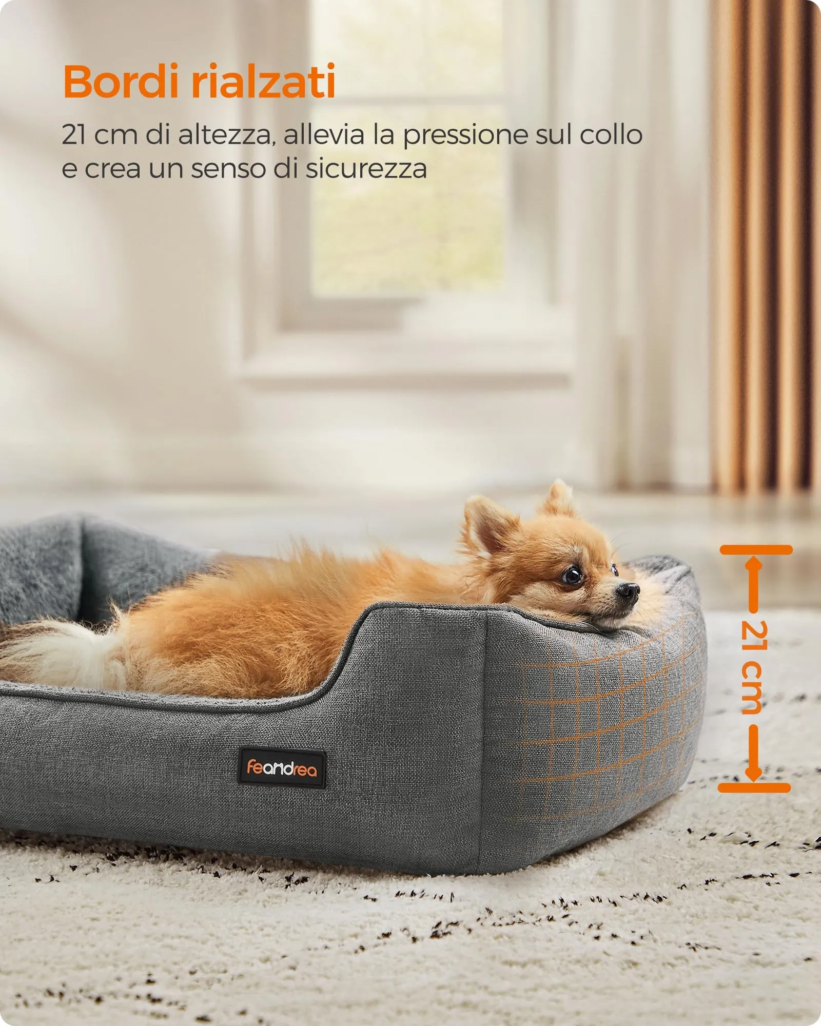 Feandrea Cuccia per Cani in Simil Lino, Taglia M, 70 x 55 x 21 cm, Grigio Chiaro PGW10GG - immagine 3