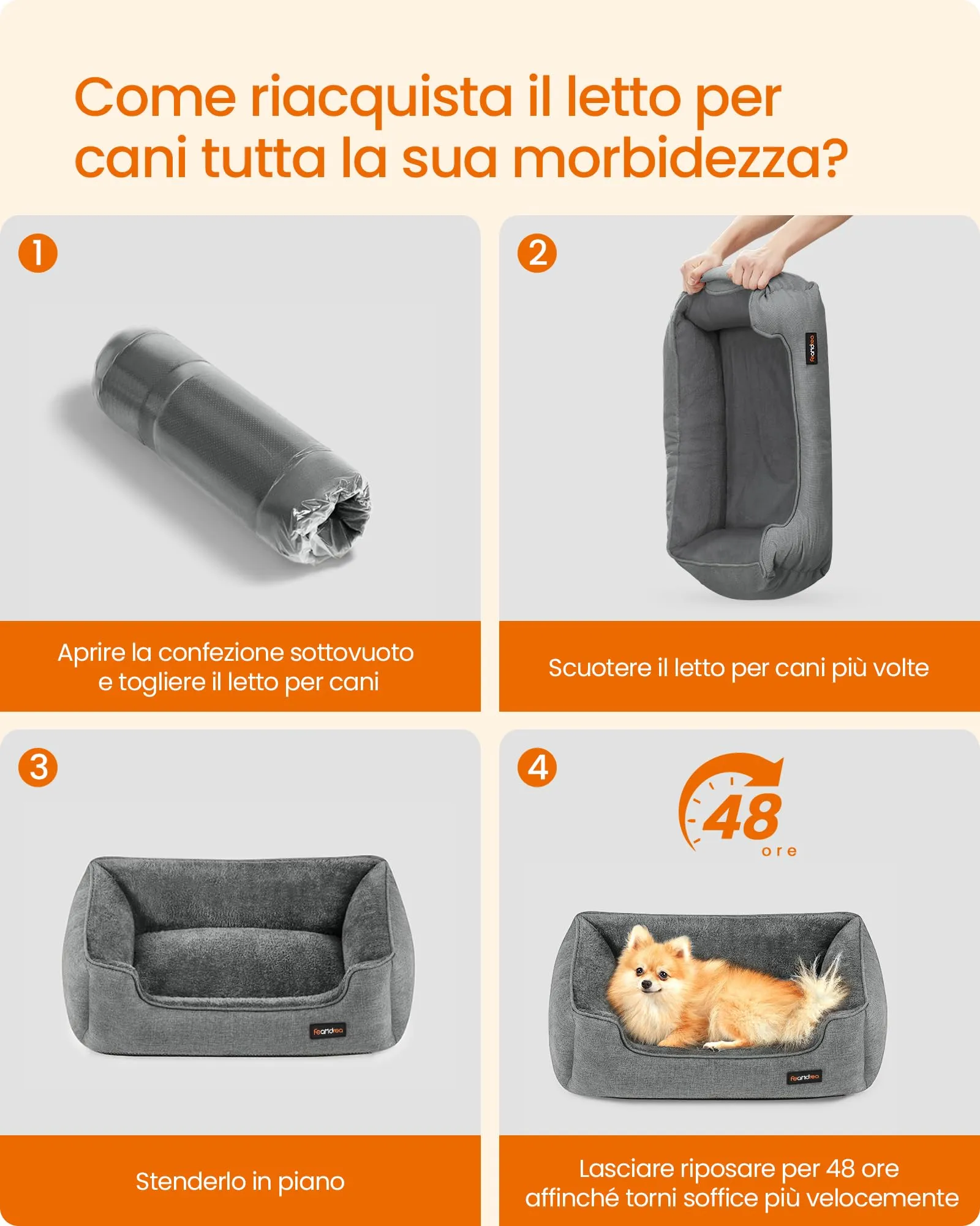 Feandrea Cuccia per Cani in Simil Lino, Taglia M, 70 x 55 x 21 cm, Grigio Chiaro PGW10GG - immagine 8