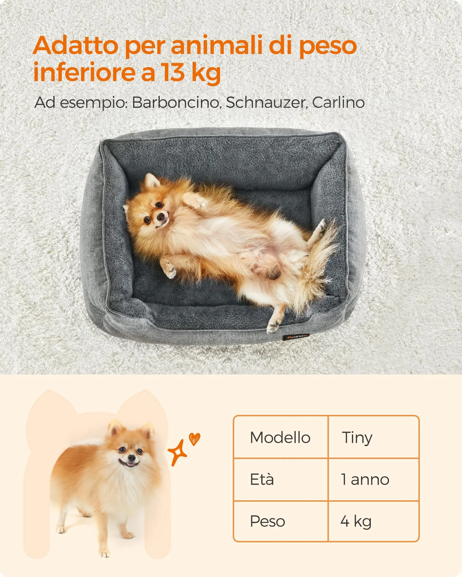 Feandrea Cuccia per Cani in Simil Lino, Taglia M, 70 x 55 x 21 cm, Grigio Chiaro PGW10GG - immagine 9