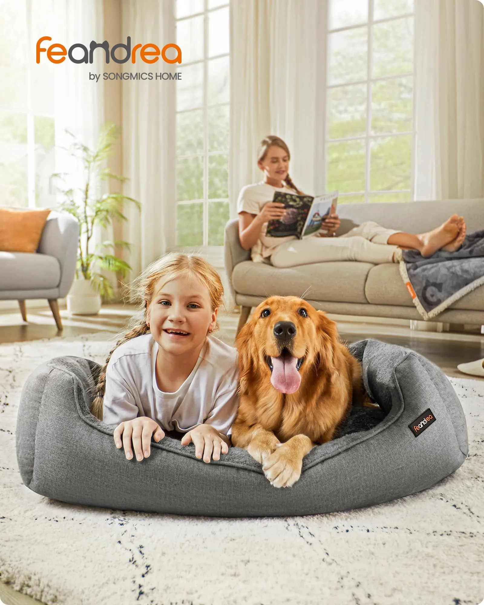 Feandrea Cuccia per Cani in Simil Lino, Taglia XL, 110 x 75 x 27 cm, Grigio Chiaro PGW12GG - immagine 2