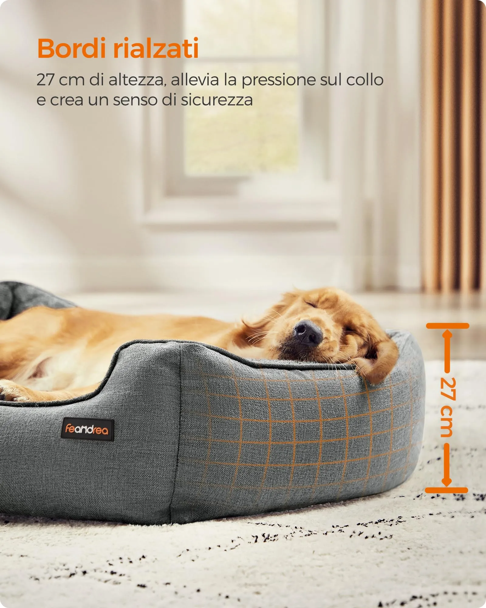 Feandrea Cuccia per Cani in Simil Lino, Taglia XL, 110 x 75 x 27 cm, Grigio Chiaro PGW12GG - immagine 3