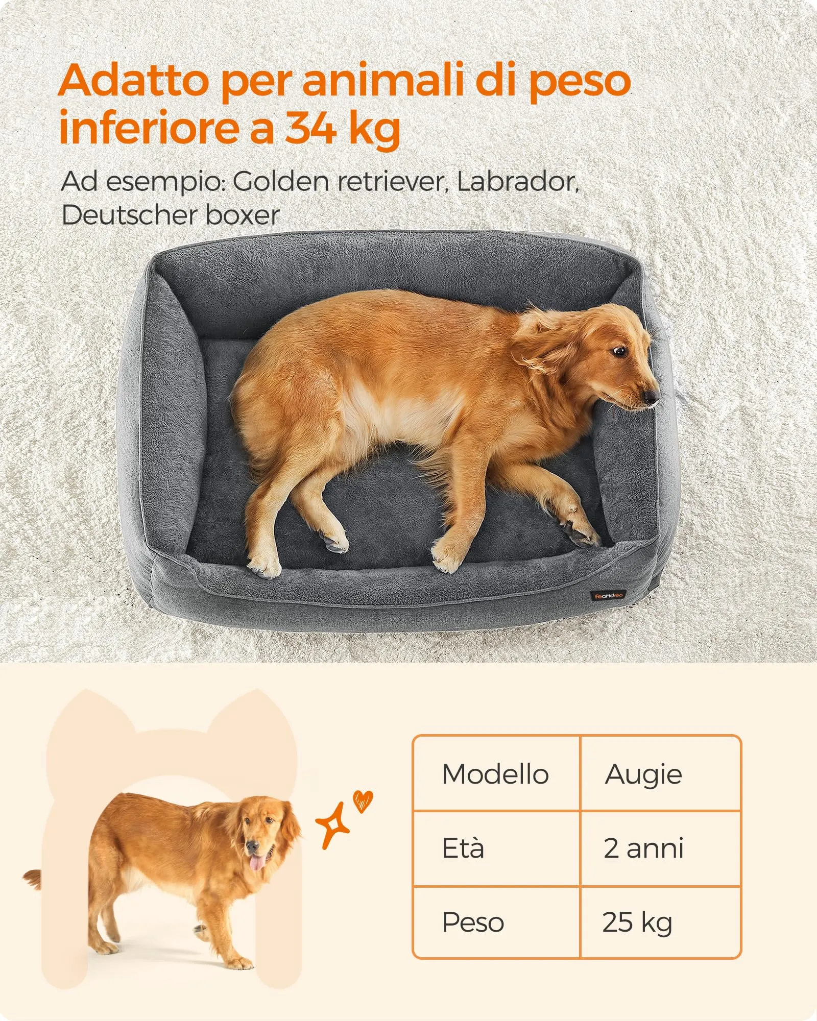 Feandrea Cuccia per Cani in Simil Lino, Taglia XL, 110 x 75 x 27 cm, Grigio Chiaro PGW12GG - immagine 9