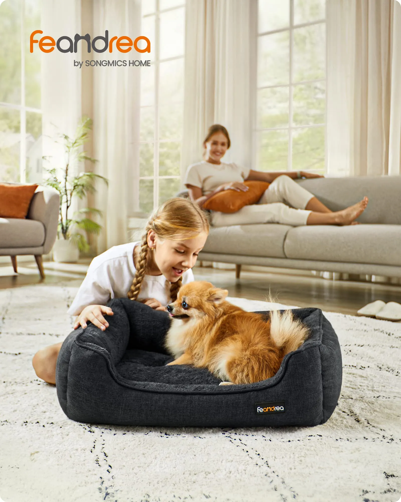 Feandrea Cuccia per Cani in Simil Lino, Taglia M, 70 x 55 x 21 cm, Grigio Scuro PGW010G01 - immagine 2