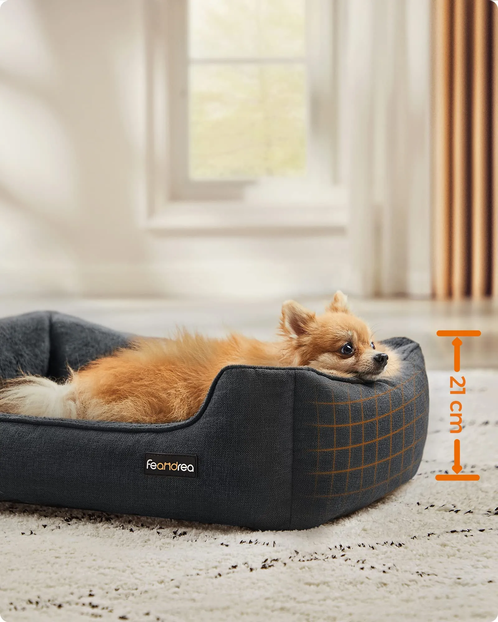 Feandrea Cuccia per Cani in Simil Lino, Taglia M, 70 x 55 x 21 cm, Grigio Scuro PGW010G01 - immagine 3