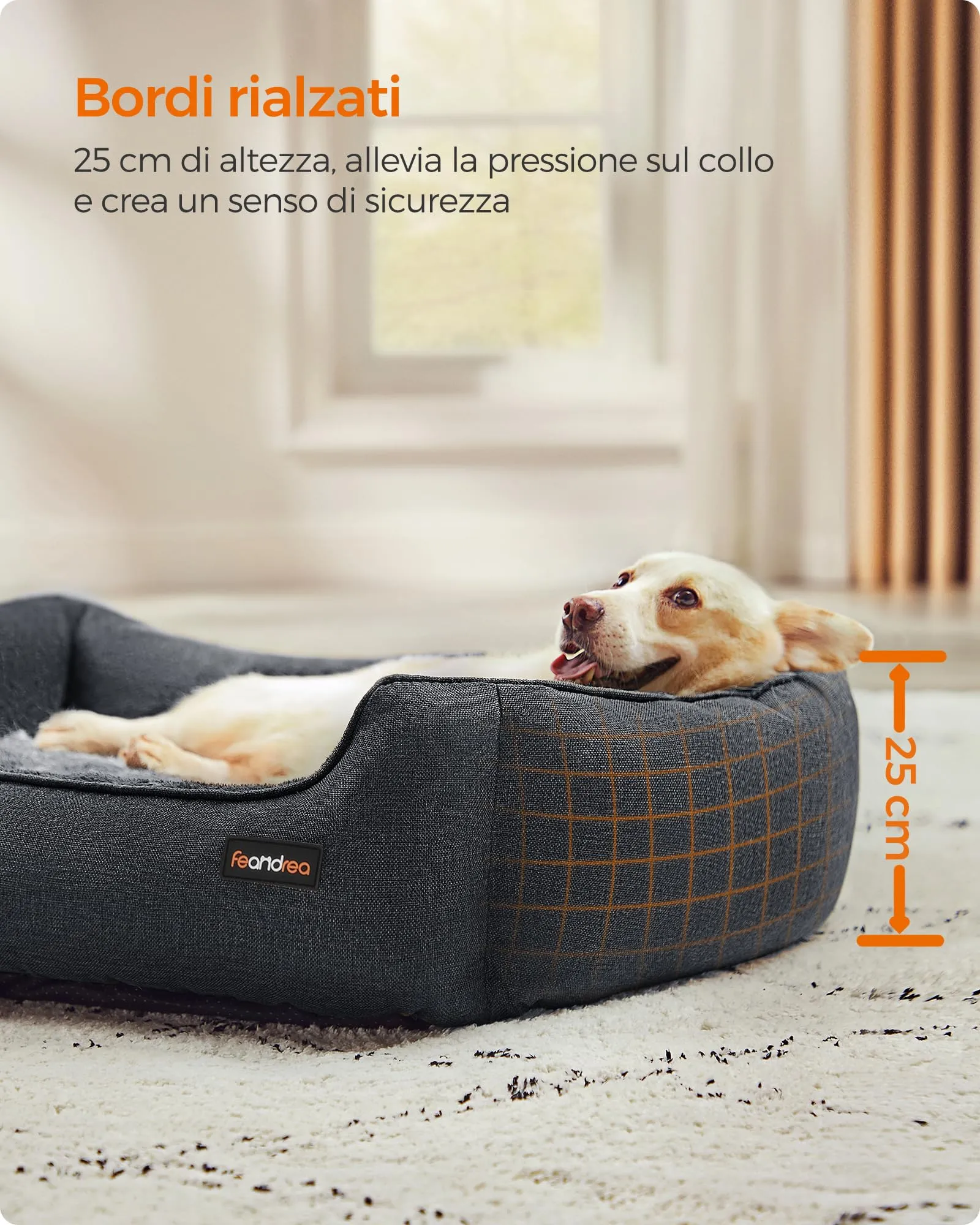 Feandrea Cuccia per Cani in Simil Lino, Taglia L, 90 x 75 x 25 cm, Grigio Scuro PGW011G01 - immagine 3