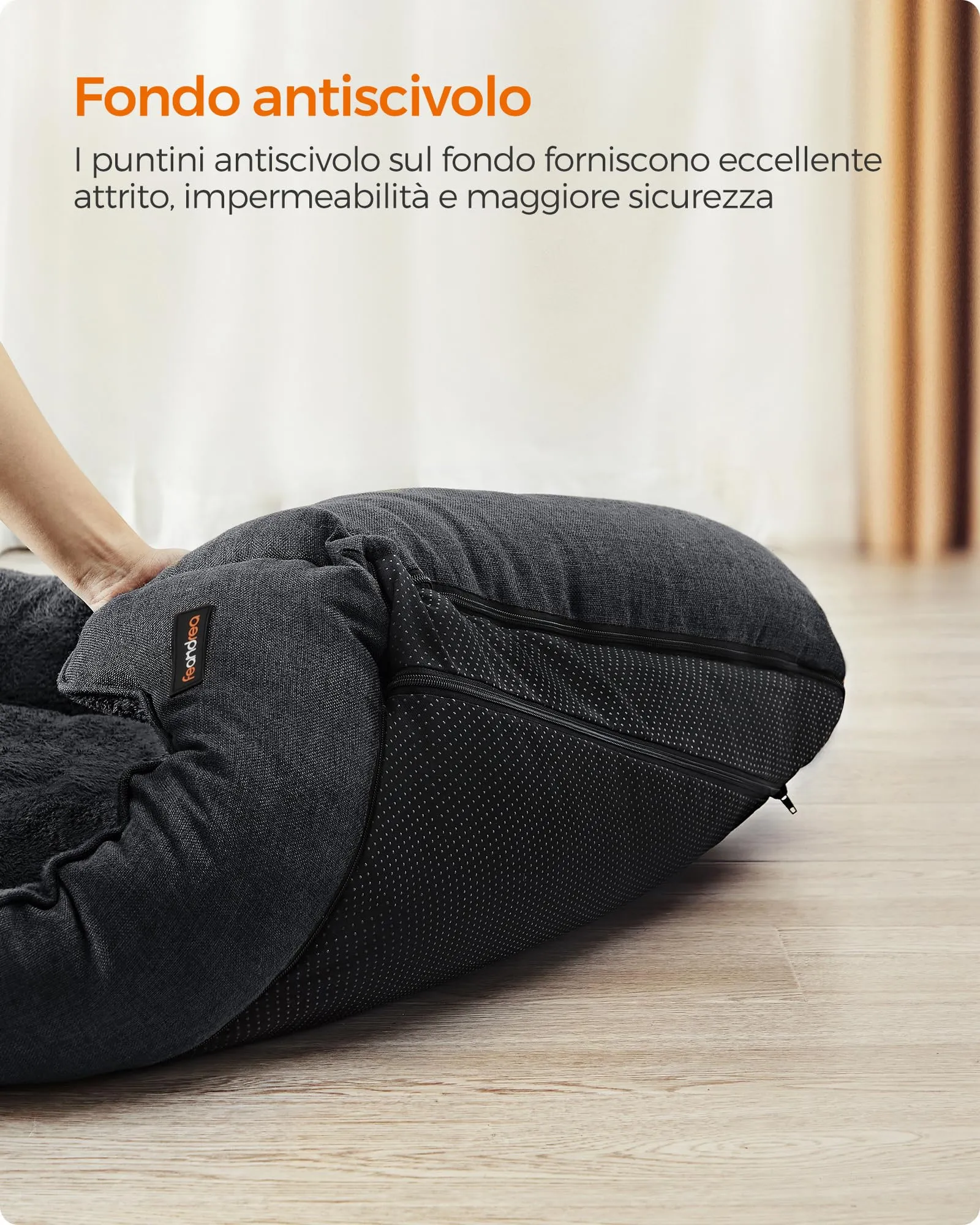 Feandrea Cuccia per Cani in Simil Lino, Taglia L, 90 x 75 x 25 cm, Grigio Scuro PGW011G01 - immagine 5
