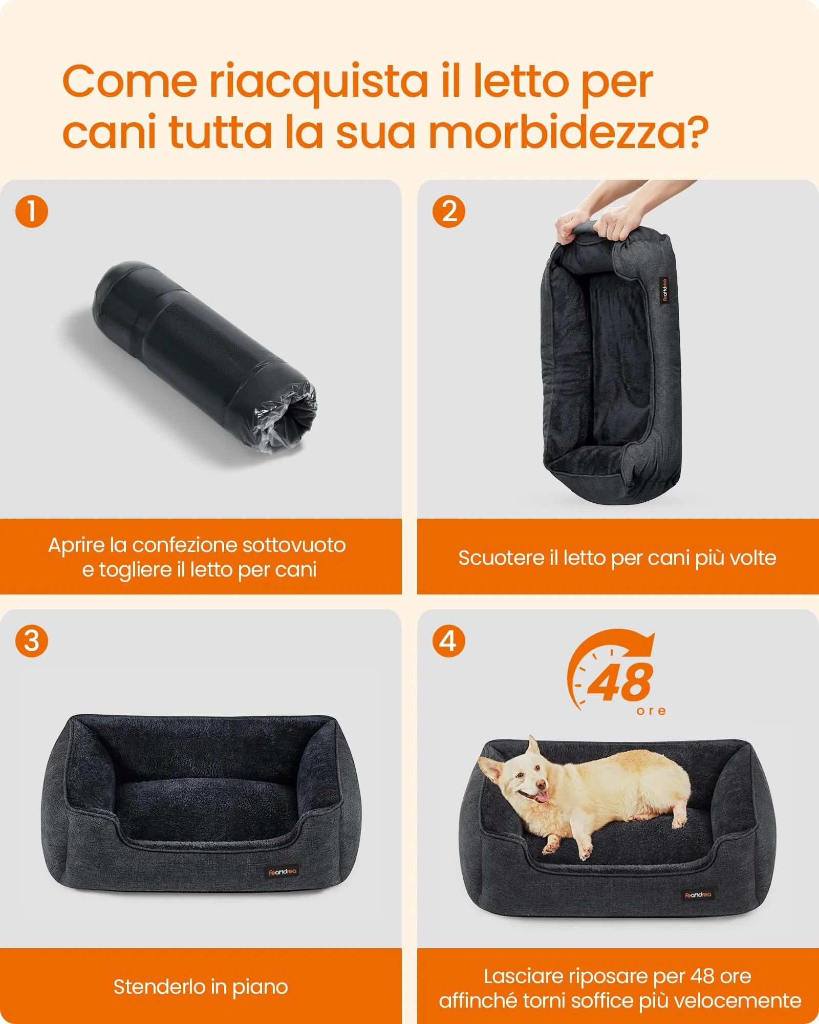 Feandrea Cuccia per Cani in Simil Lino, Taglia L, 90 x 75 x 25 cm, Grigio Scuro PGW011G01 - immagine 8