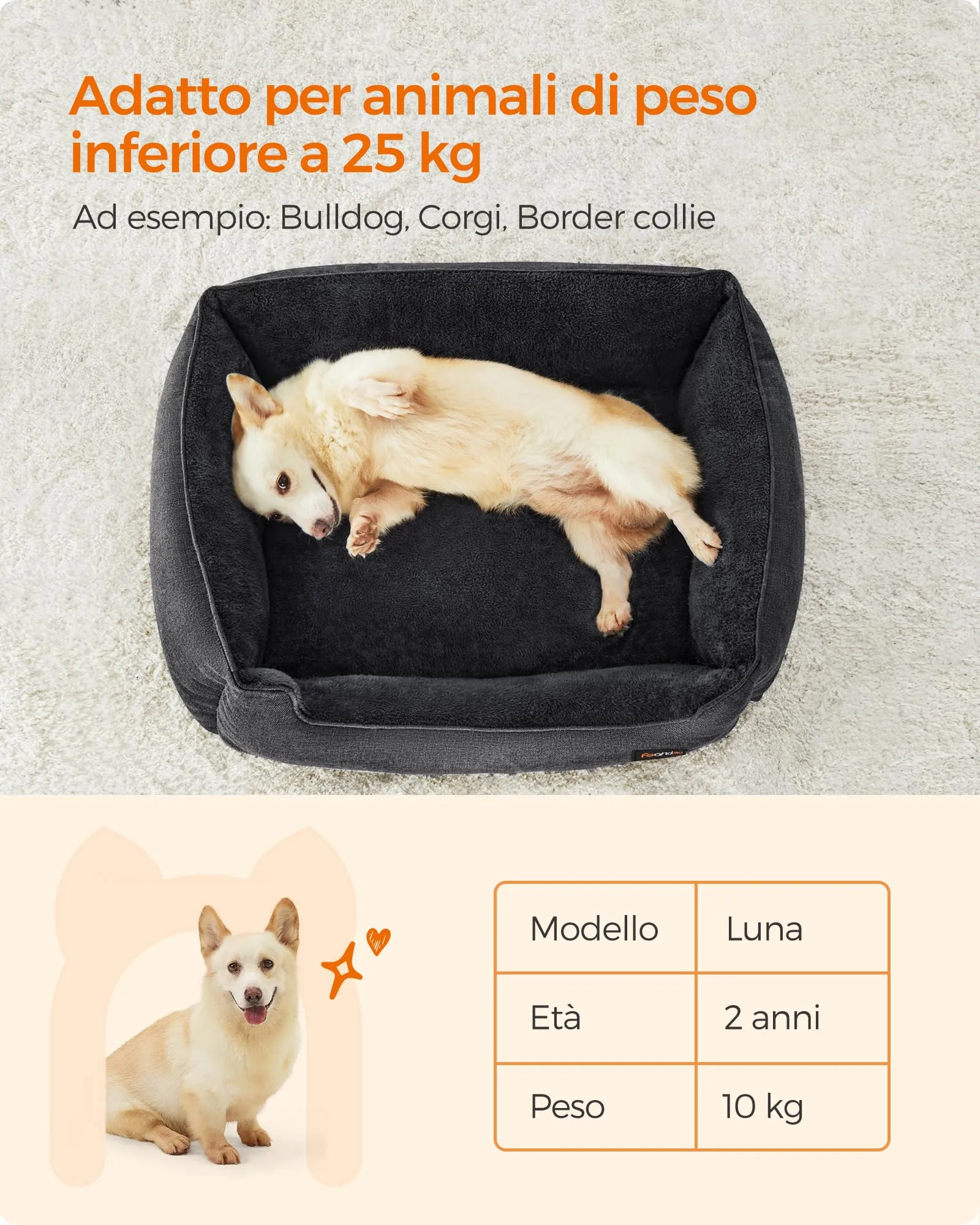 Feandrea Cuccia per Cani in Simil Lino, Taglia L, 90 x 75 x 25 cm, Grigio Scuro PGW011G01 - immagine 9
