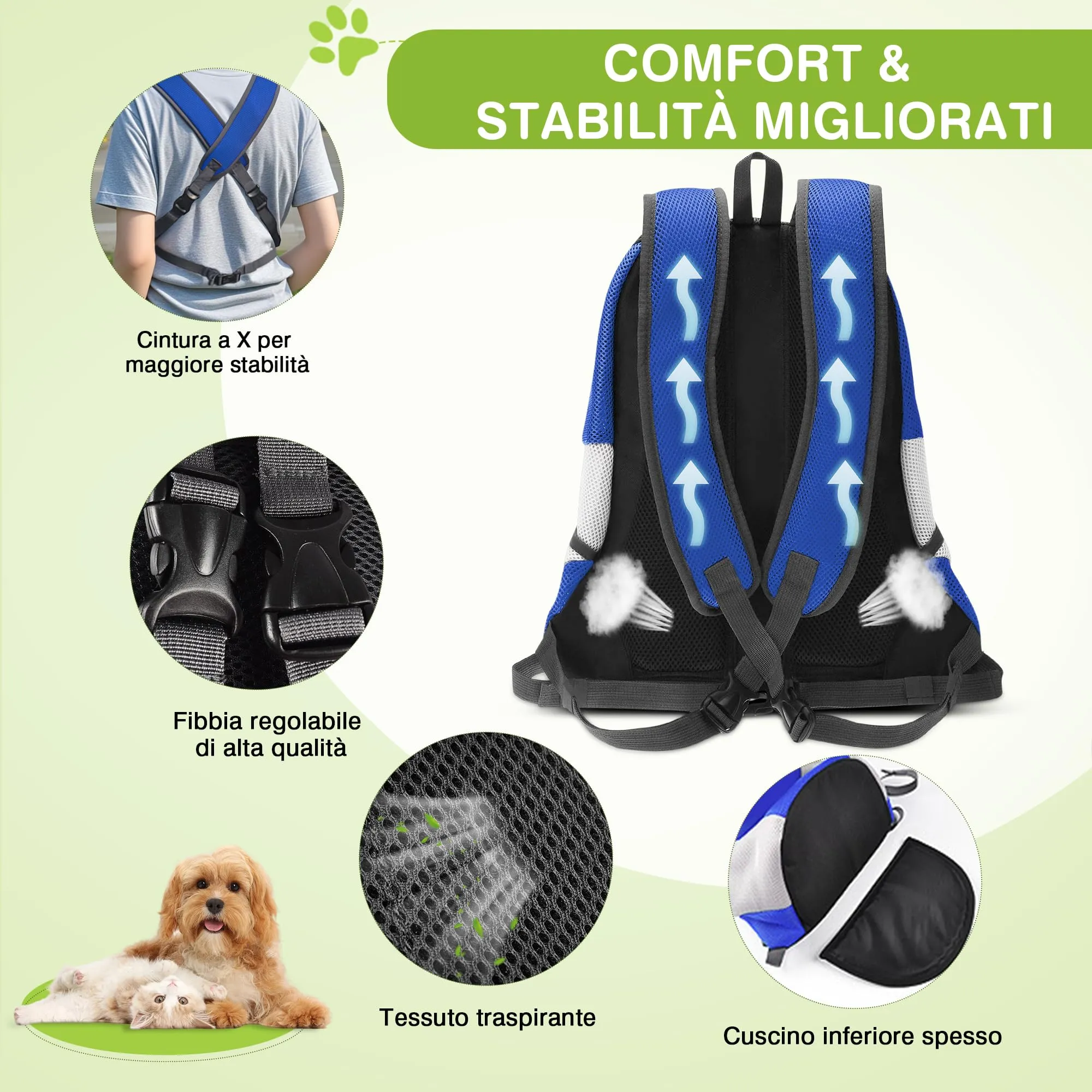 ALLSOPETS Zaino Trasportino Regolabile per Cani e Gatti, Blu Notte, L - immagine 4
