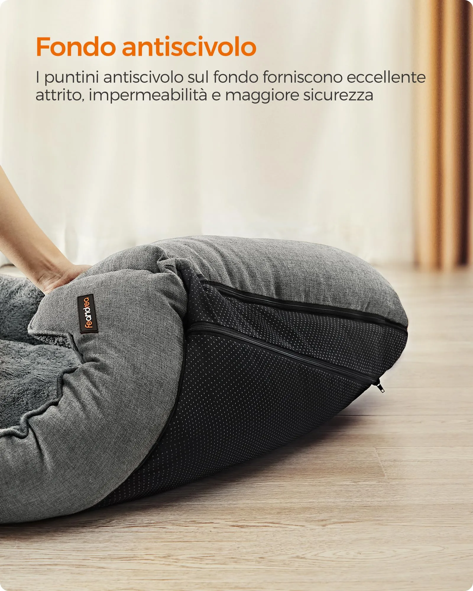 Feandrea Cuccia per Cani in Simil Lino, XL, 100 x 75 x 25 cm, Grigio Tortora PGW014GD01 - immagine 5