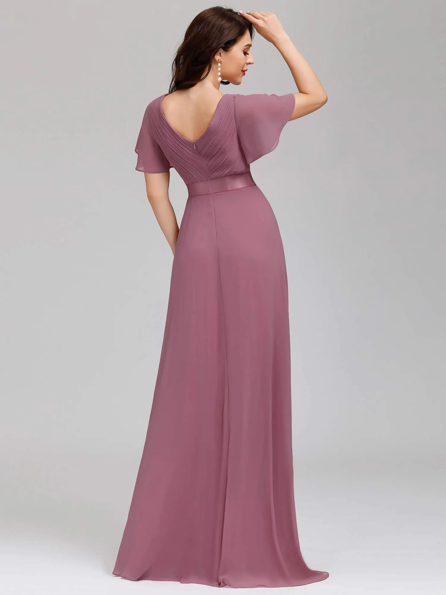 Ever-Pretty Vestito da Cerimonia Donna Stile Impero Linea ad A Scollo a V Maniche Corte Lungo Orchidea 54 - immagine 4