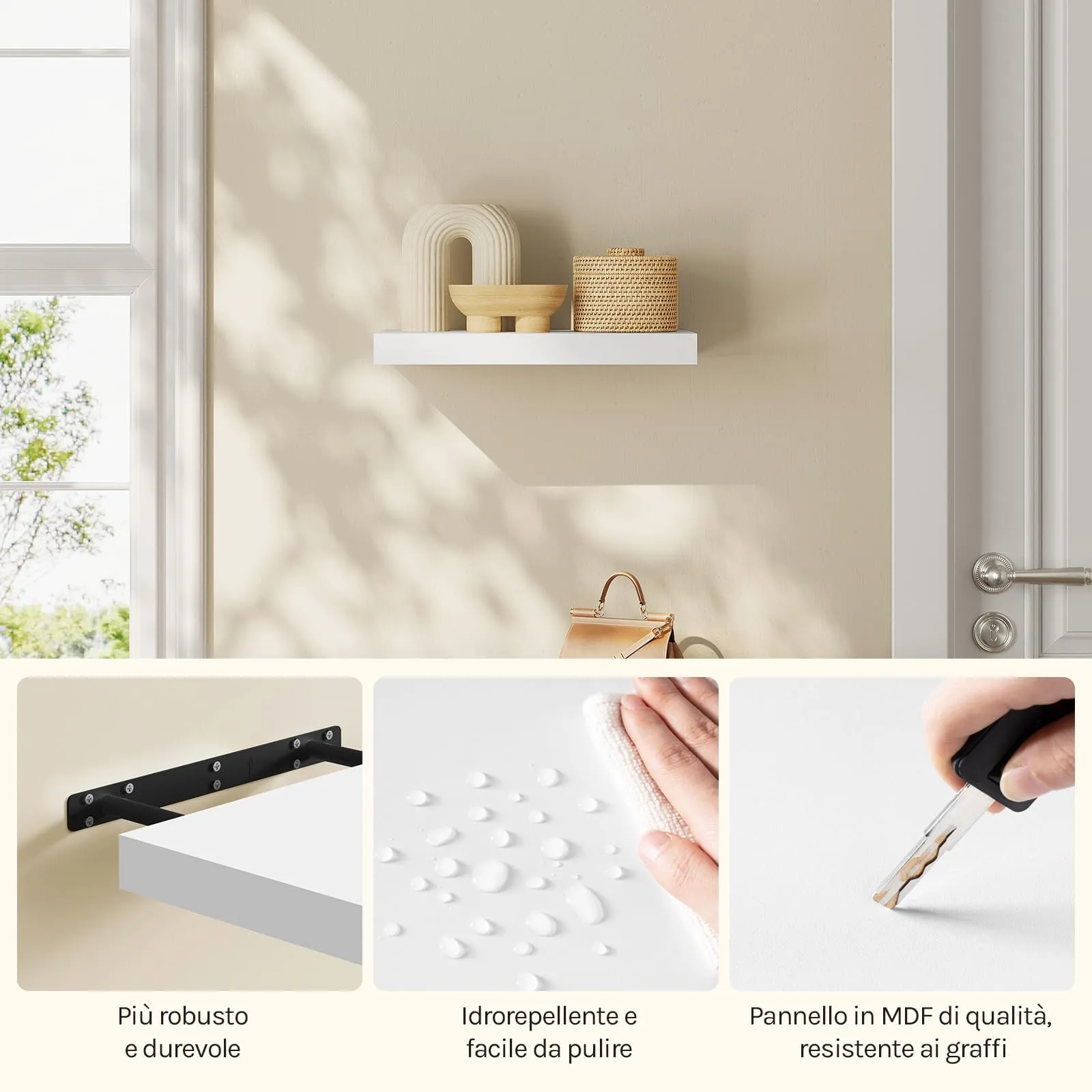 WOLTU Mensola da Muro in MDF, Bianca, 40x22.9x3.8 cm - immagine 8