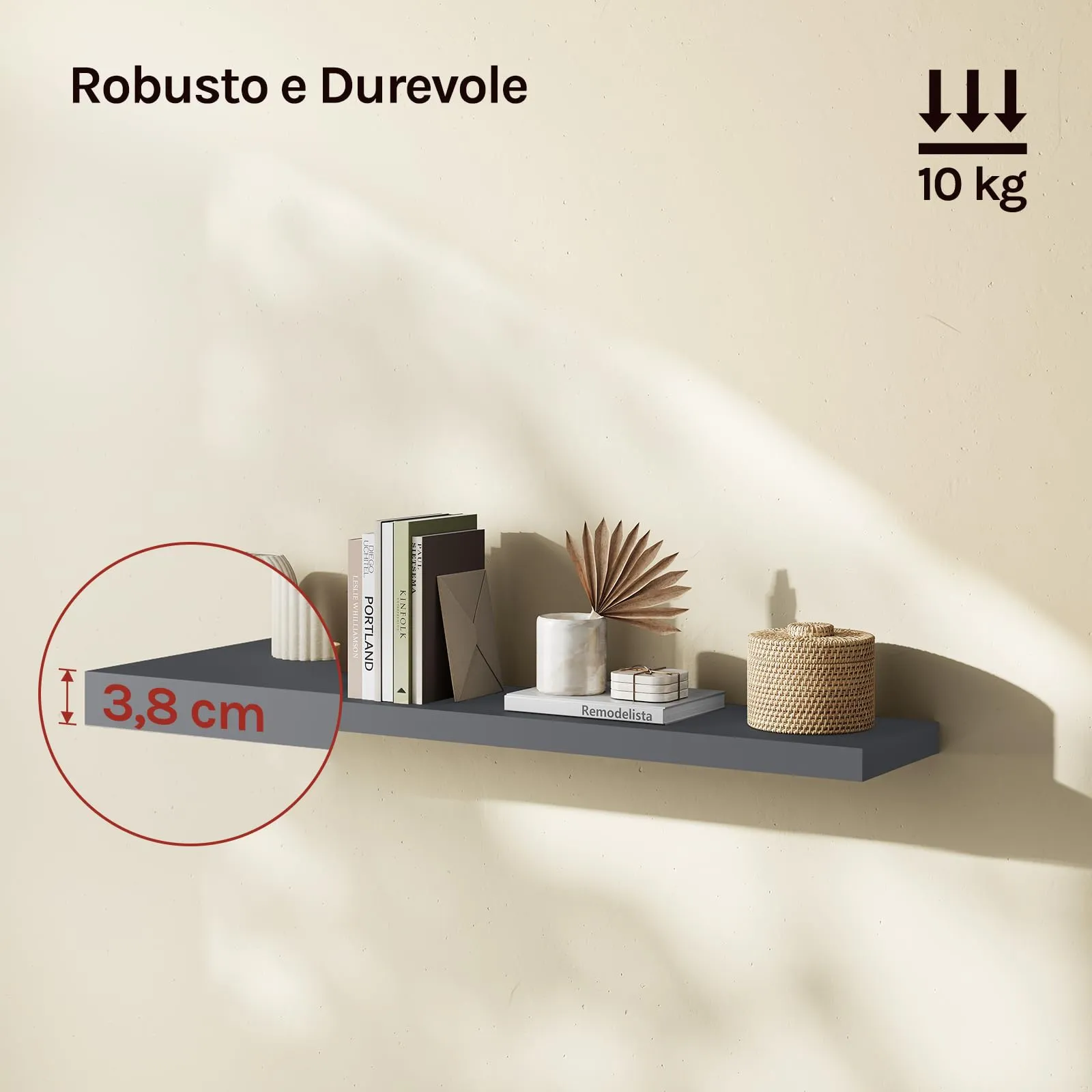 WOLTU Mensola da Muro in MDF, Grigio Scuro, 110x22.9x3.8cm - immagine 2