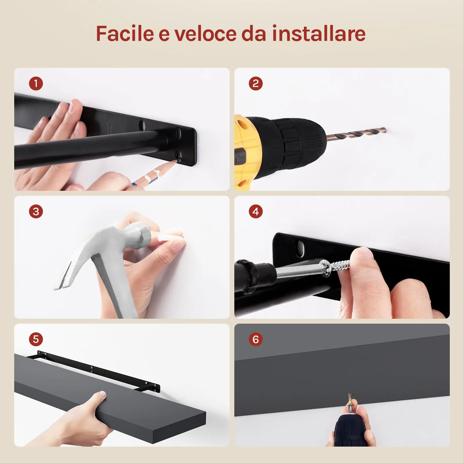 WOLTU Mensola da Muro in MDF, Grigio Scuro, 110x22.9x3.8cm - immagine 4