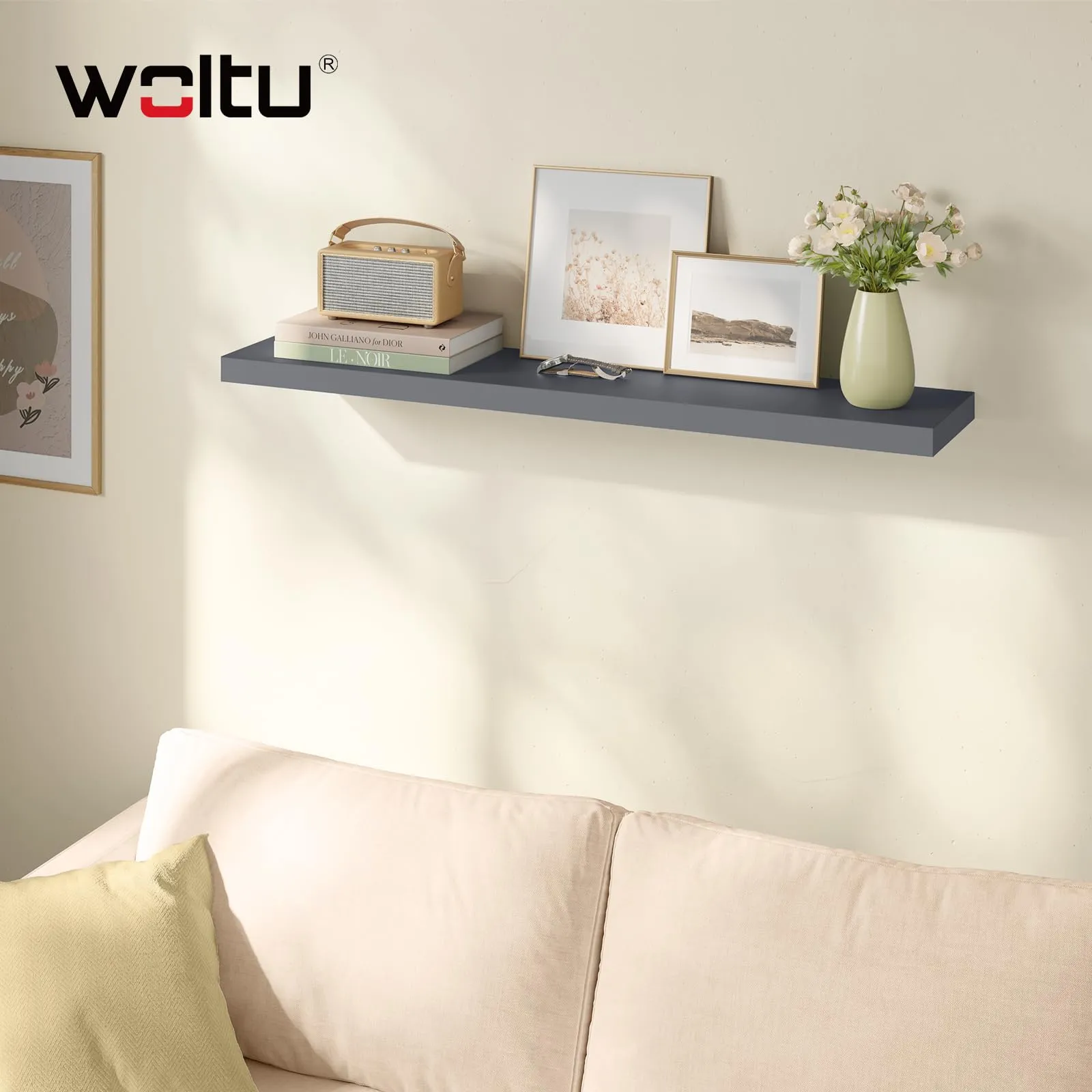 WOLTU Mensola da Muro in MDF, Grigio Scuro, 110x22.9x3.8cm - immagine 6