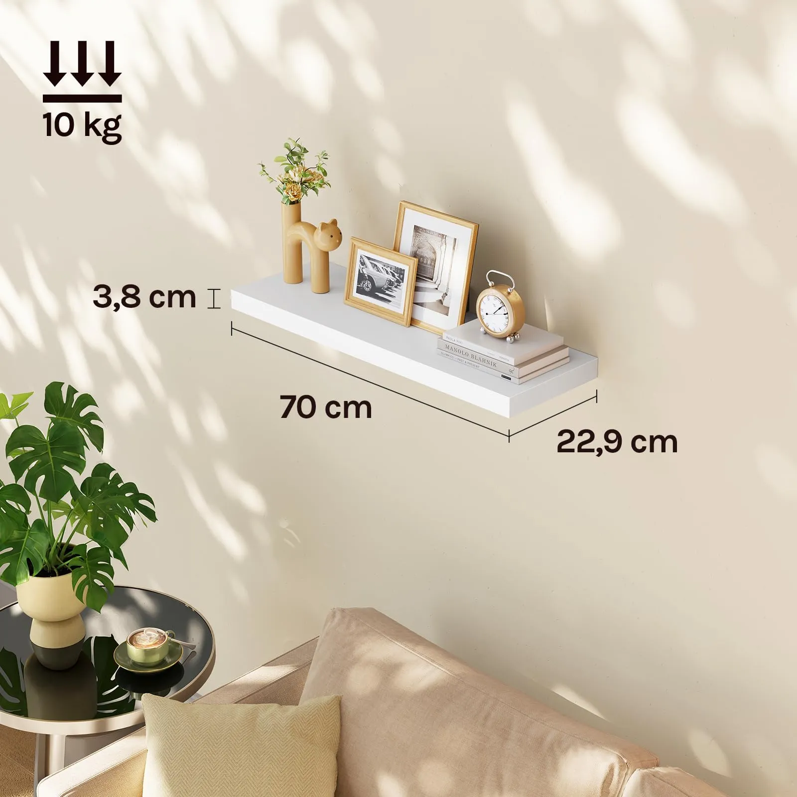 WOLTU Mensola da Muro Rettangolare in Legno Bianco 70cm RG9369ws - immagine 3