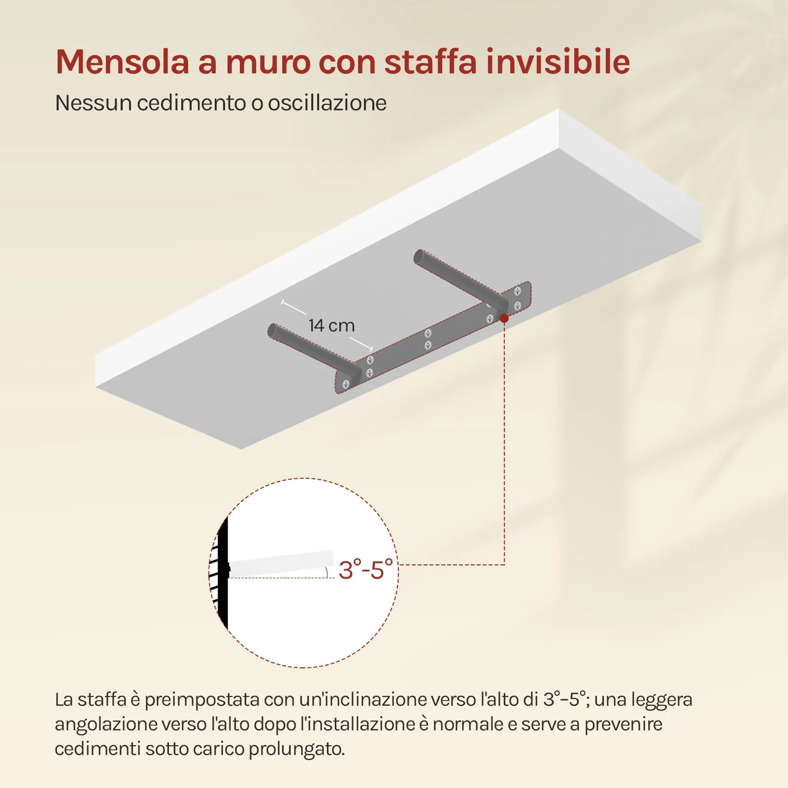 WOLTU Mensola da Muro Rettangolare in Legno Bianco 70cm RG9369ws - immagine 6