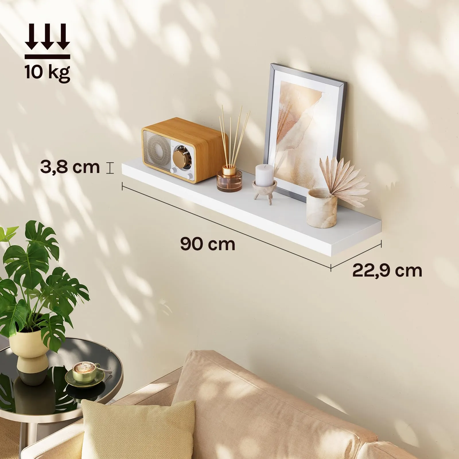 WOLTU Mensola da Muro Rettangolare in Legno Bianco 90cm RG9370ws - immagine 3