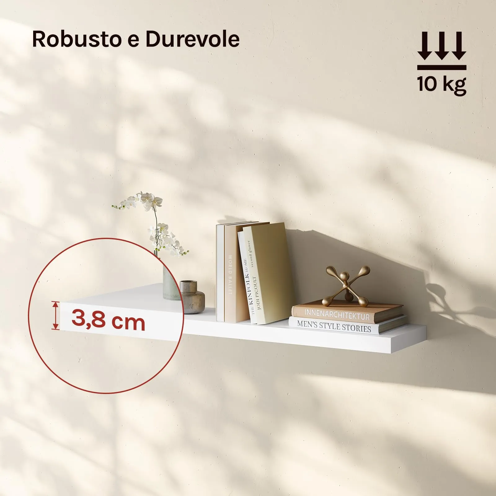 WOLTU Mensola da Muro Rettangolare in Legno Bianco 90cm RG9370ws - immagine 4