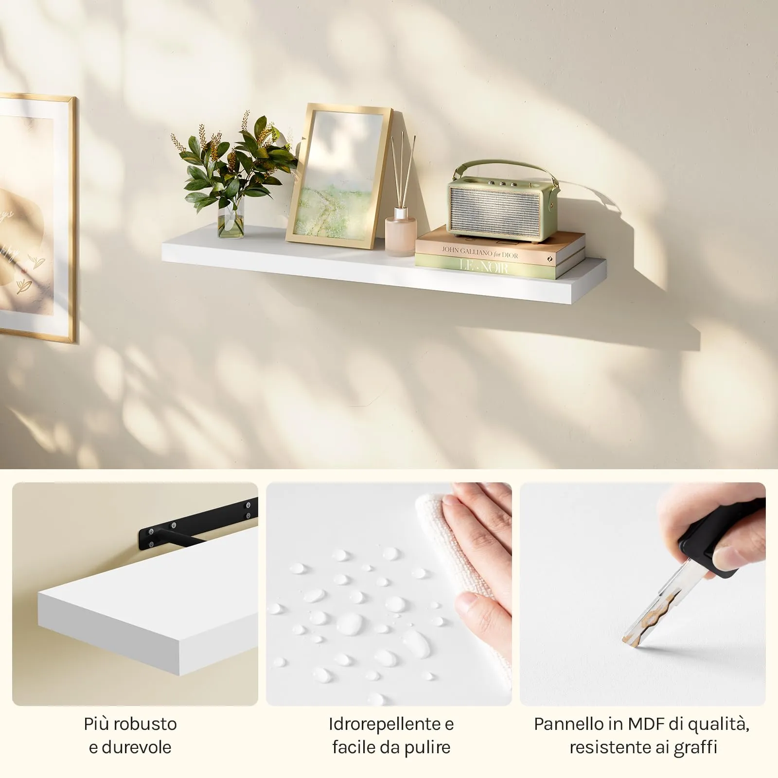 WOLTU Mensola da Muro Rettangolare in Legno Bianco 90cm RG9370ws - immagine 8