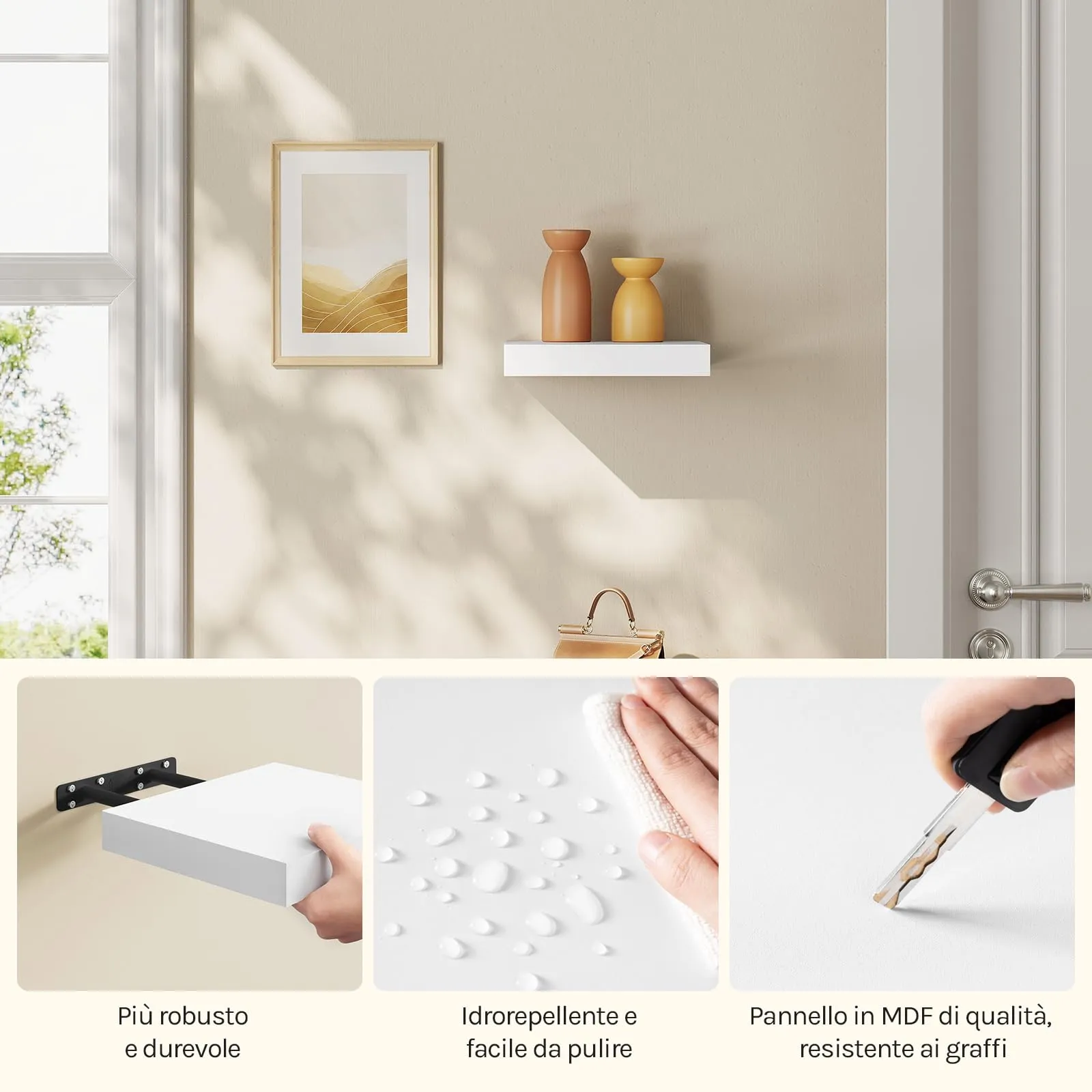 WOLTU Mensola da Muro Rettangolare in Legno Bianco 25cm RG9365ws - immagine 8