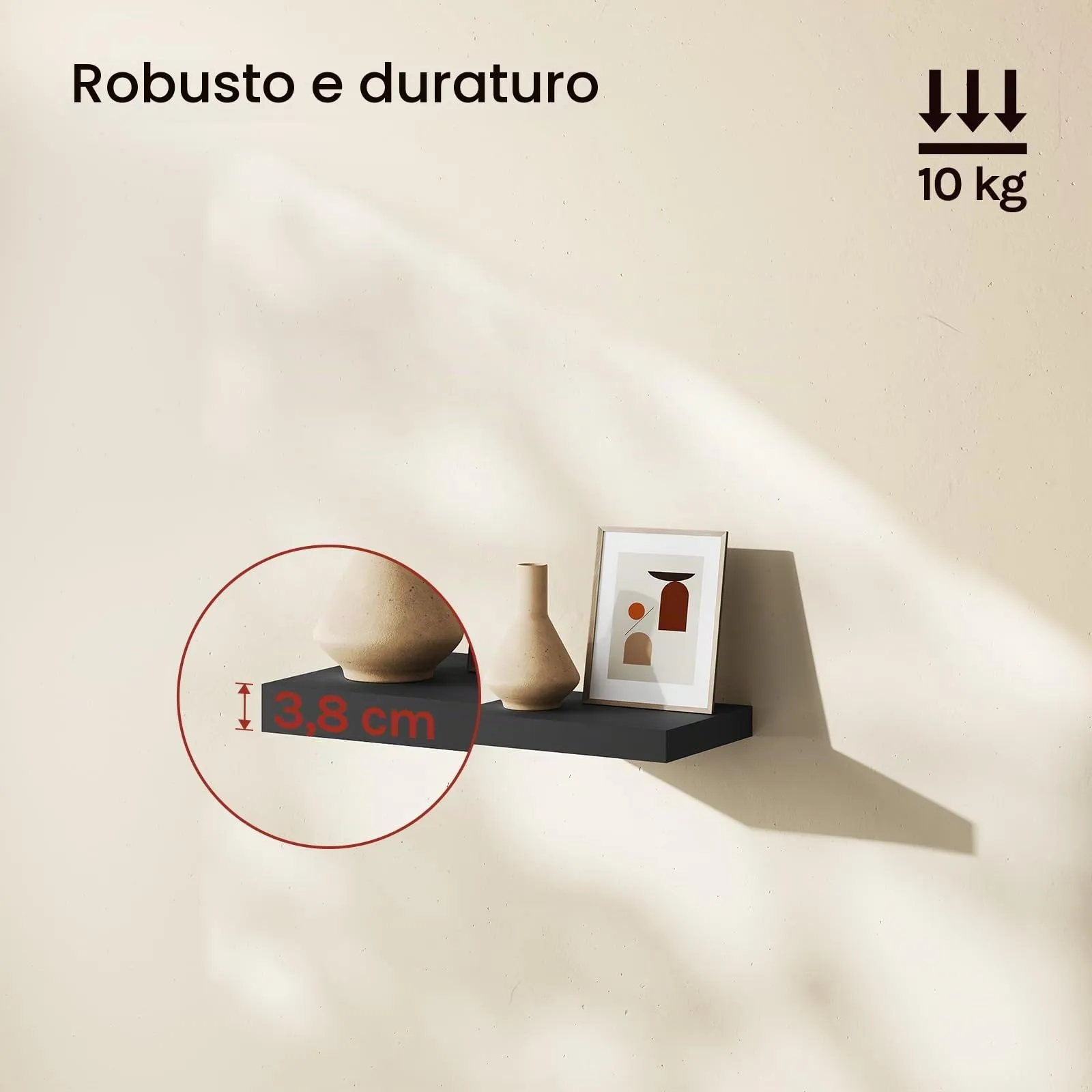 WOLTU Mensola da Muro Rettangolare in Legno Nero 30cm RG9371sz - immagine 2