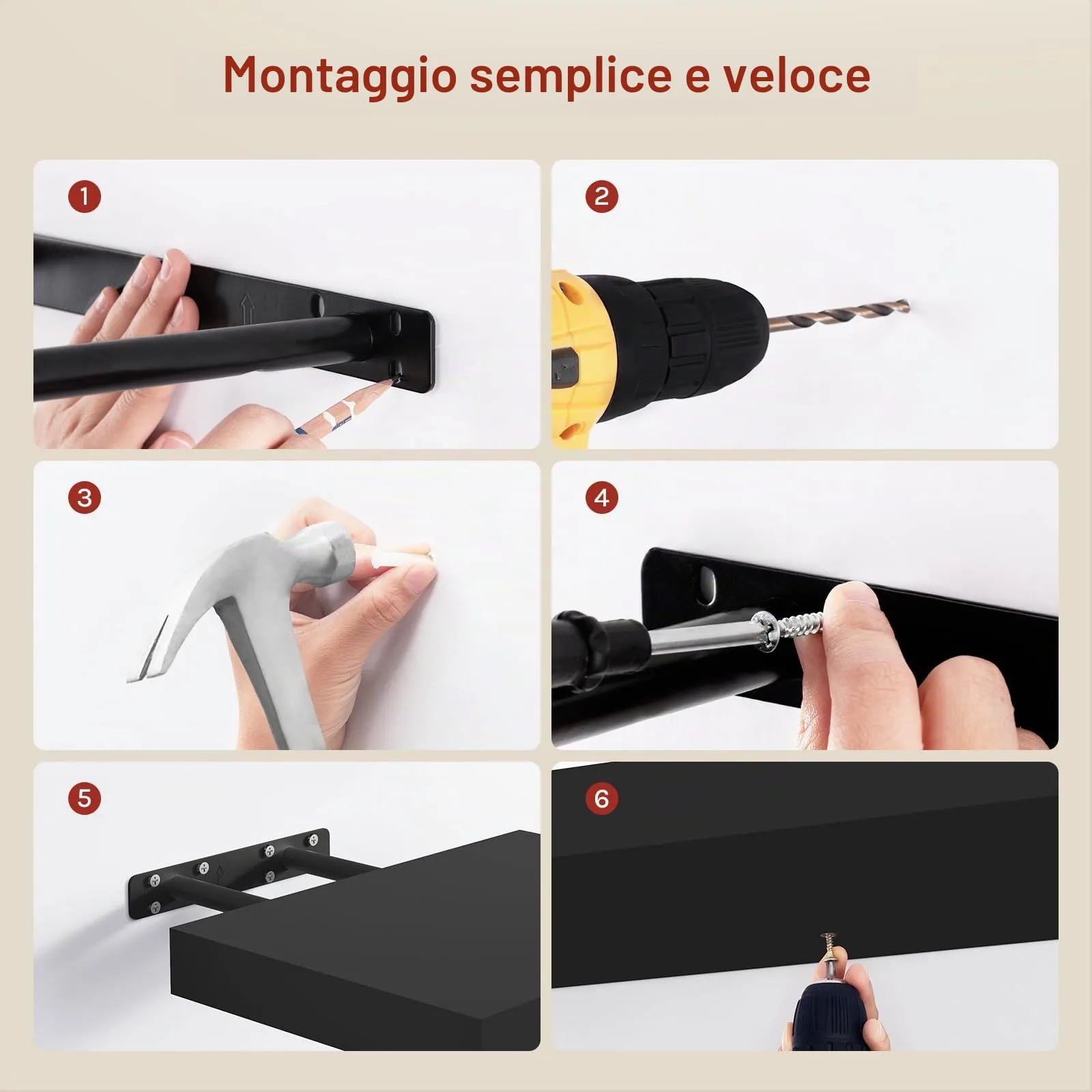 WOLTU Mensola da Muro Rettangolare in Legno Nero 30cm RG9371sz - immagine 4