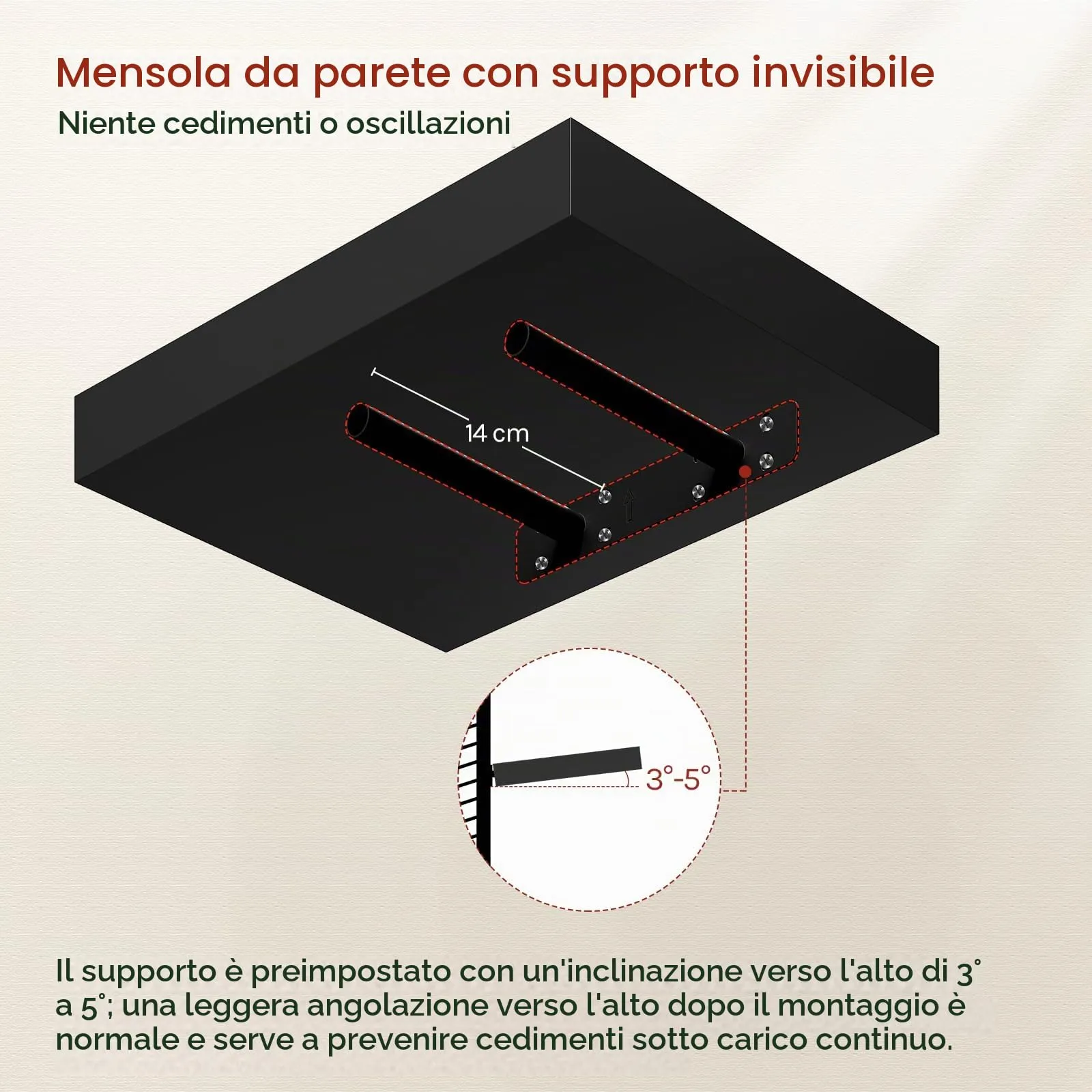 WOLTU Mensola da Muro Rettangolare in Legno Nero 30cm RG9371sz - immagine 5