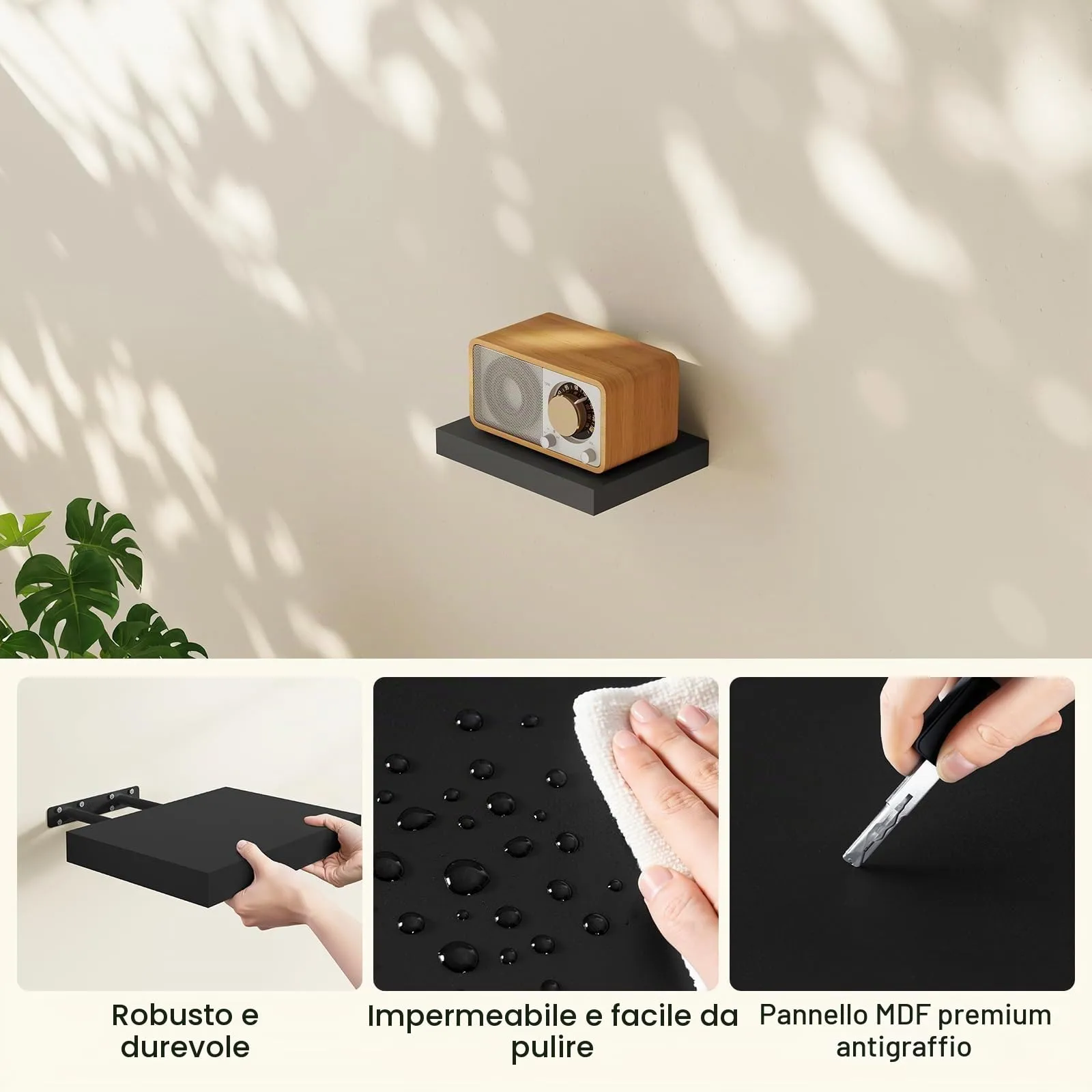 WOLTU Mensola da Muro Rettangolare in Legno Nero 30cm RG9371sz - immagine 8