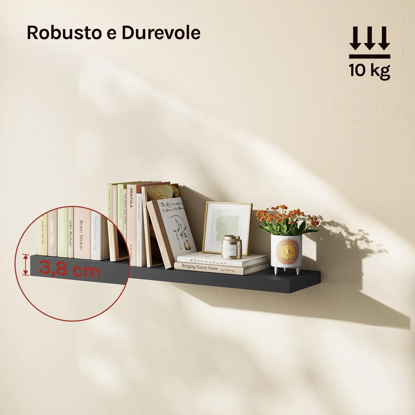 WOLTU Mensola da Muro Rettangolare in Legno Nero 70cm RG9369sz - immagine 2