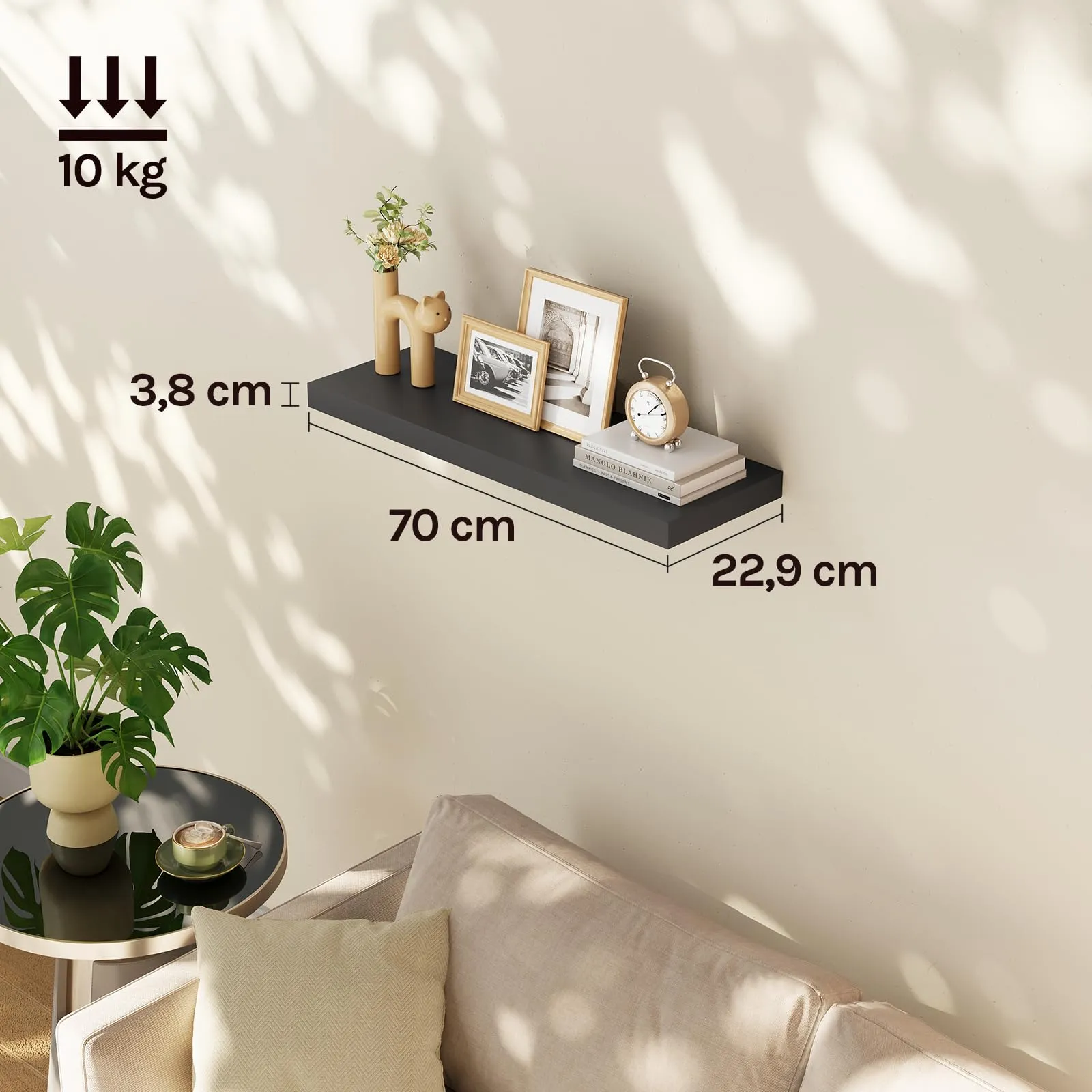 WOLTU Mensola da Muro Rettangolare in Legno Nero 70cm RG9369sz - immagine 3
